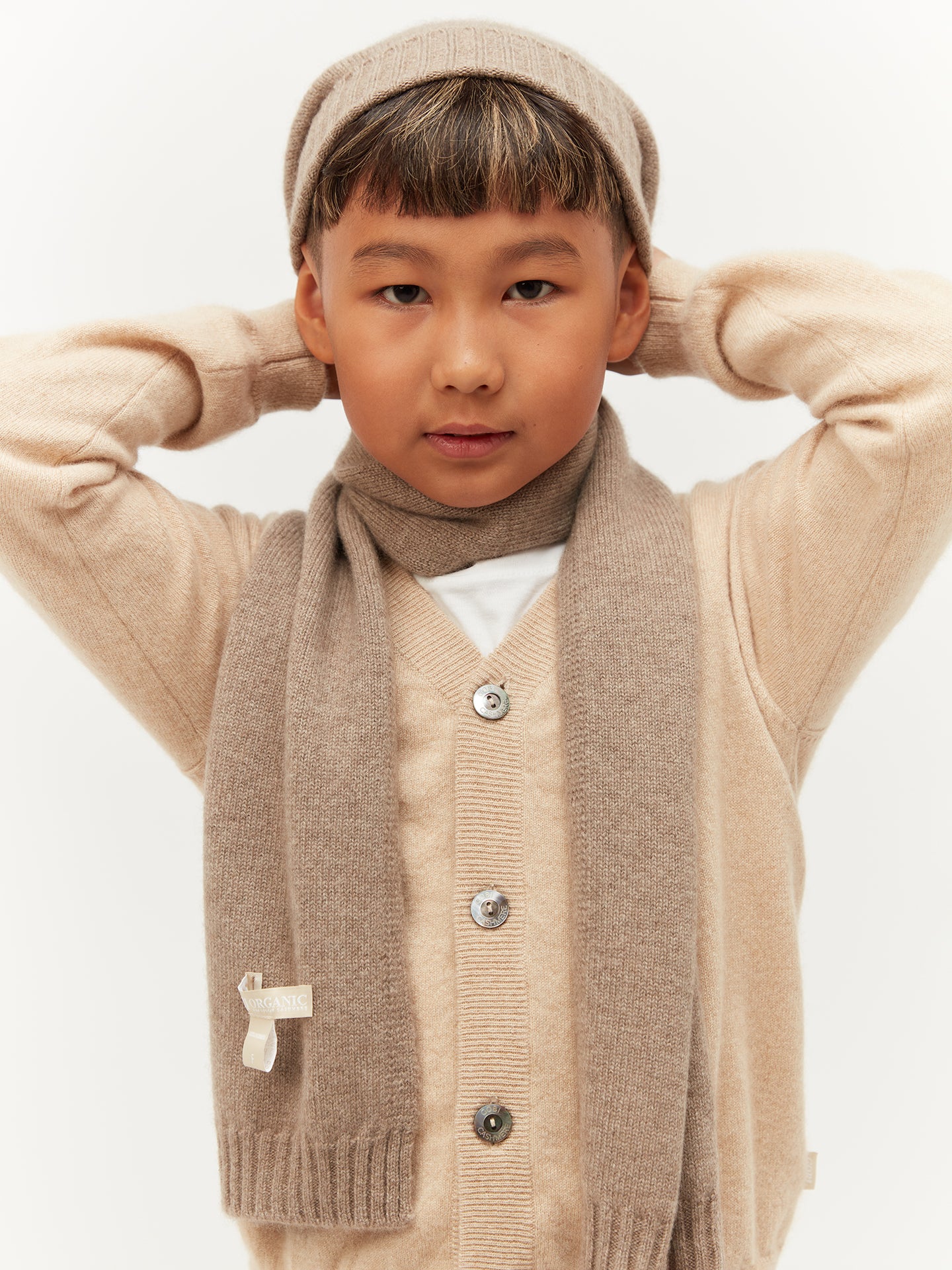 Unisex Cashmere Kids Knitted Scarf Taupe - Gobi Cashmere