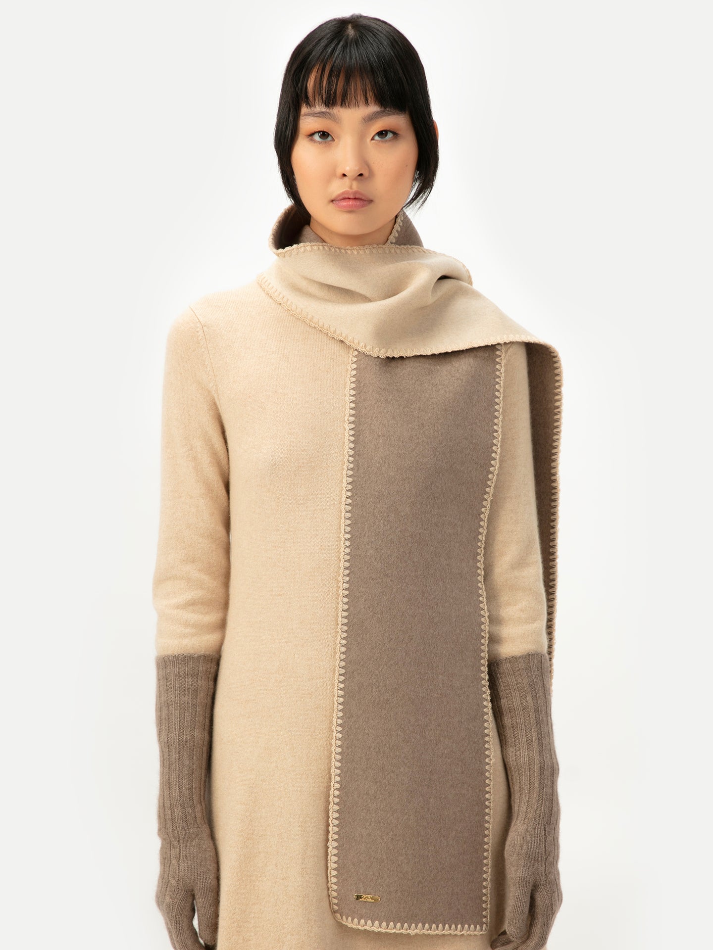 Unisex Cashmere Scarf in Dual Organic Colors Taupe - Gobi Cashmere