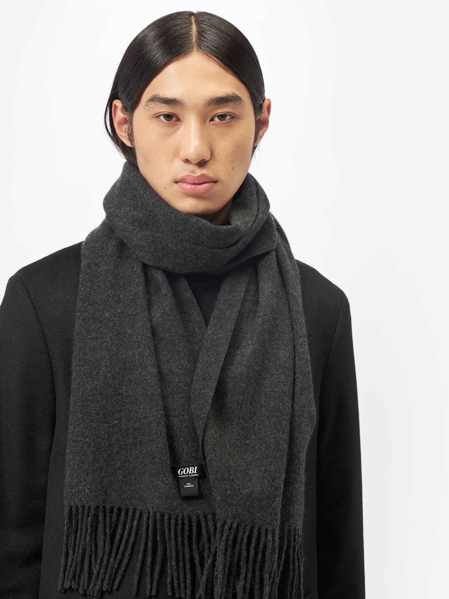 Unisex Cashmere Fringed Scarf Charcoal - Gobi Cashmere