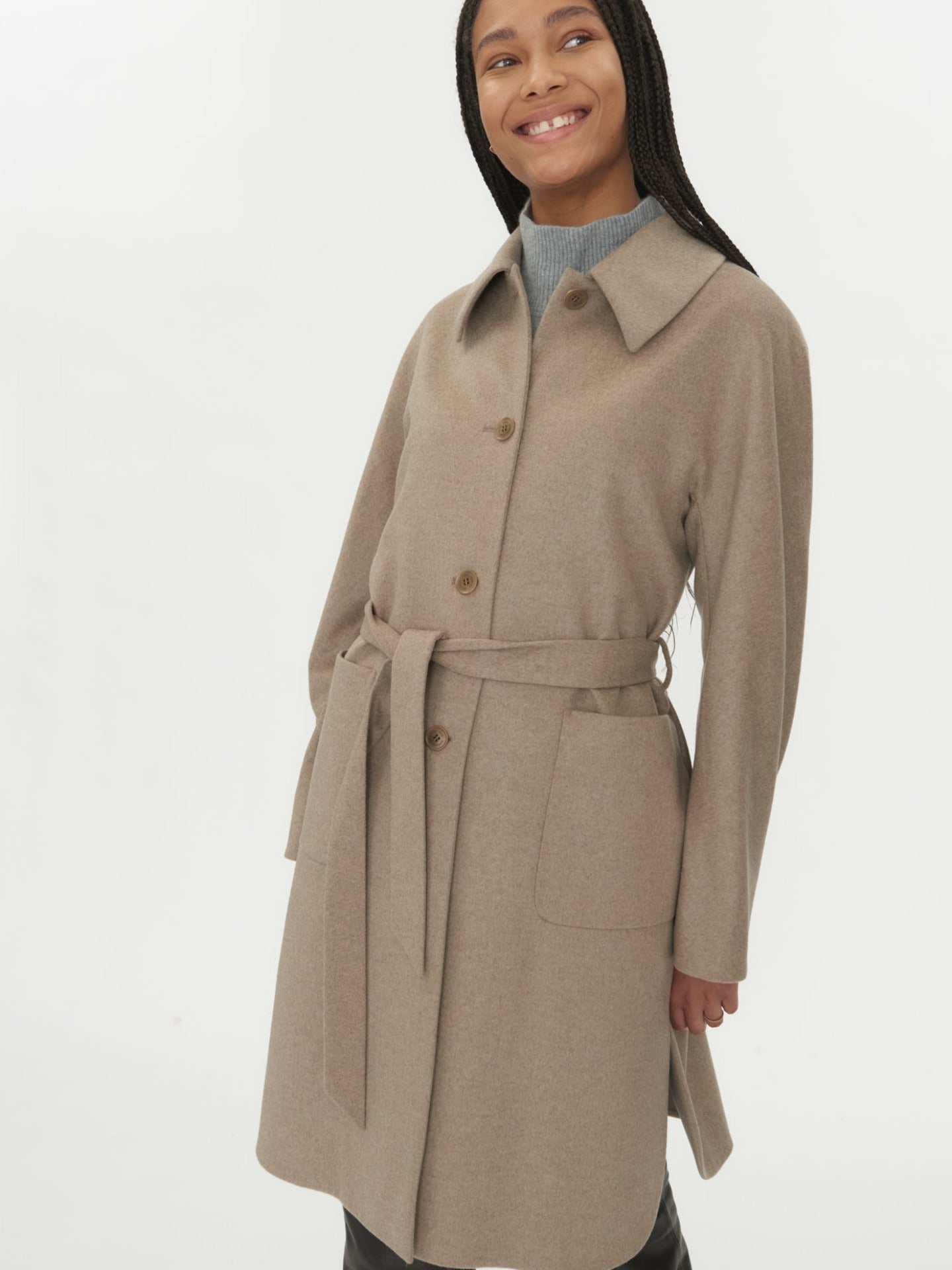 Women's Cashmere Belted Coat Taupe - Gobi Cashmere