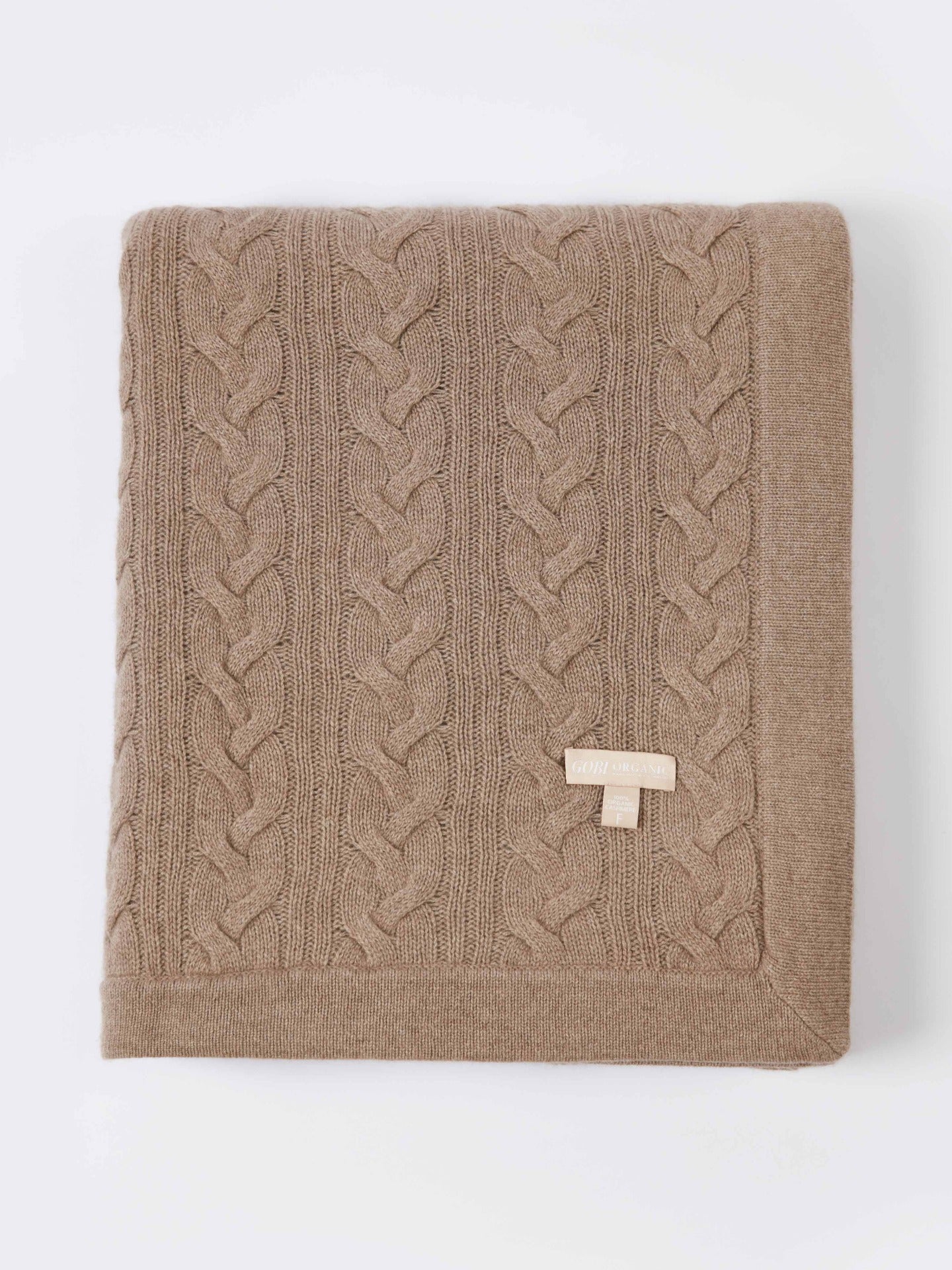 Unisex Cashmere Cable Knit Blanket Taupe - Gobi Cashmere