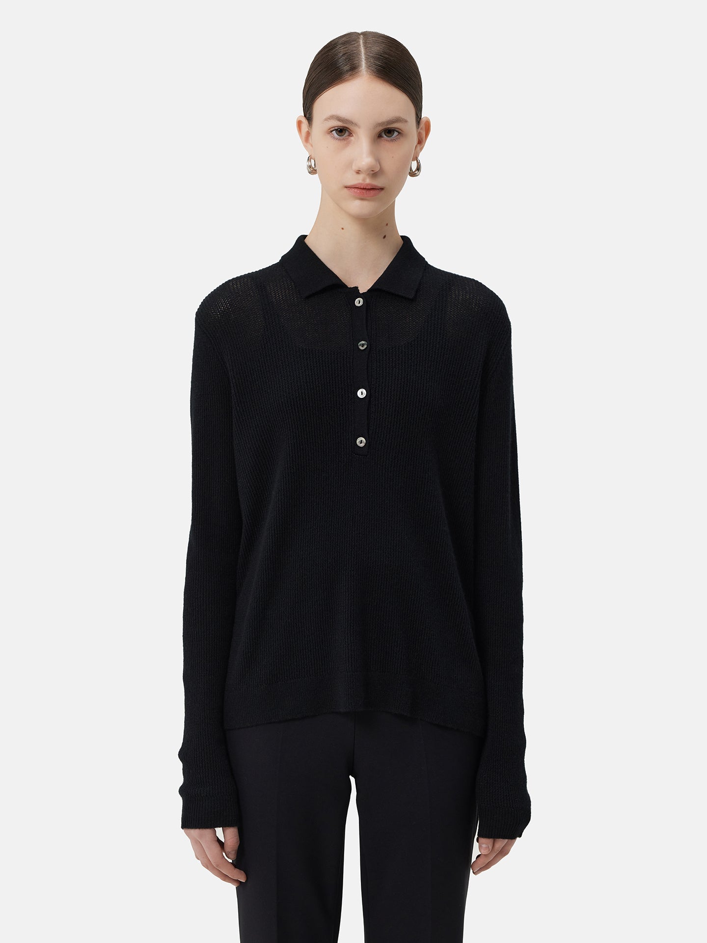 High-Quality Women's Cashmere Polo Black | GOBI Cashmere