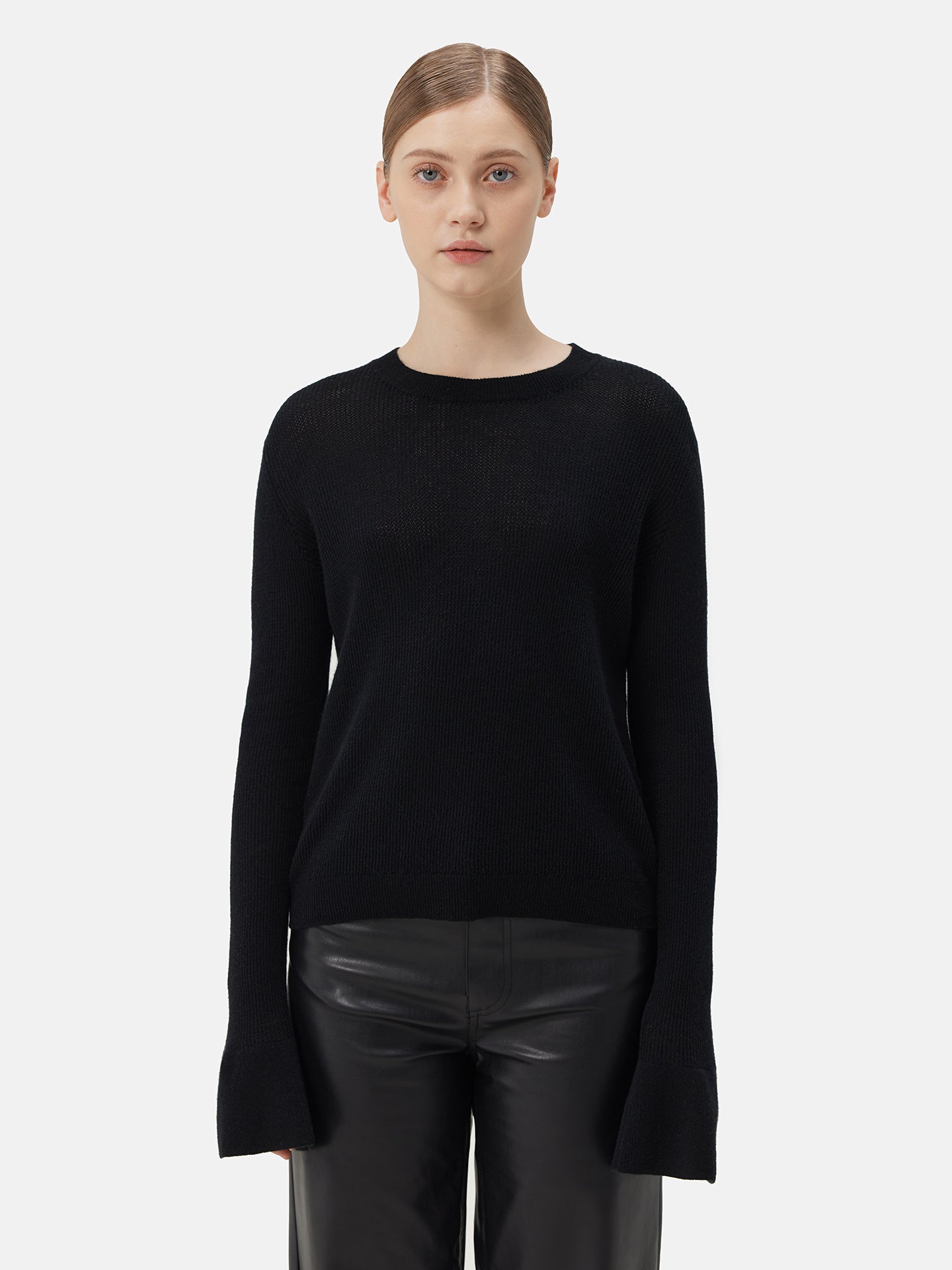 Warm & Cozy Cashmere Bell-Sleeve Jumper Black | GOBI Cashmere