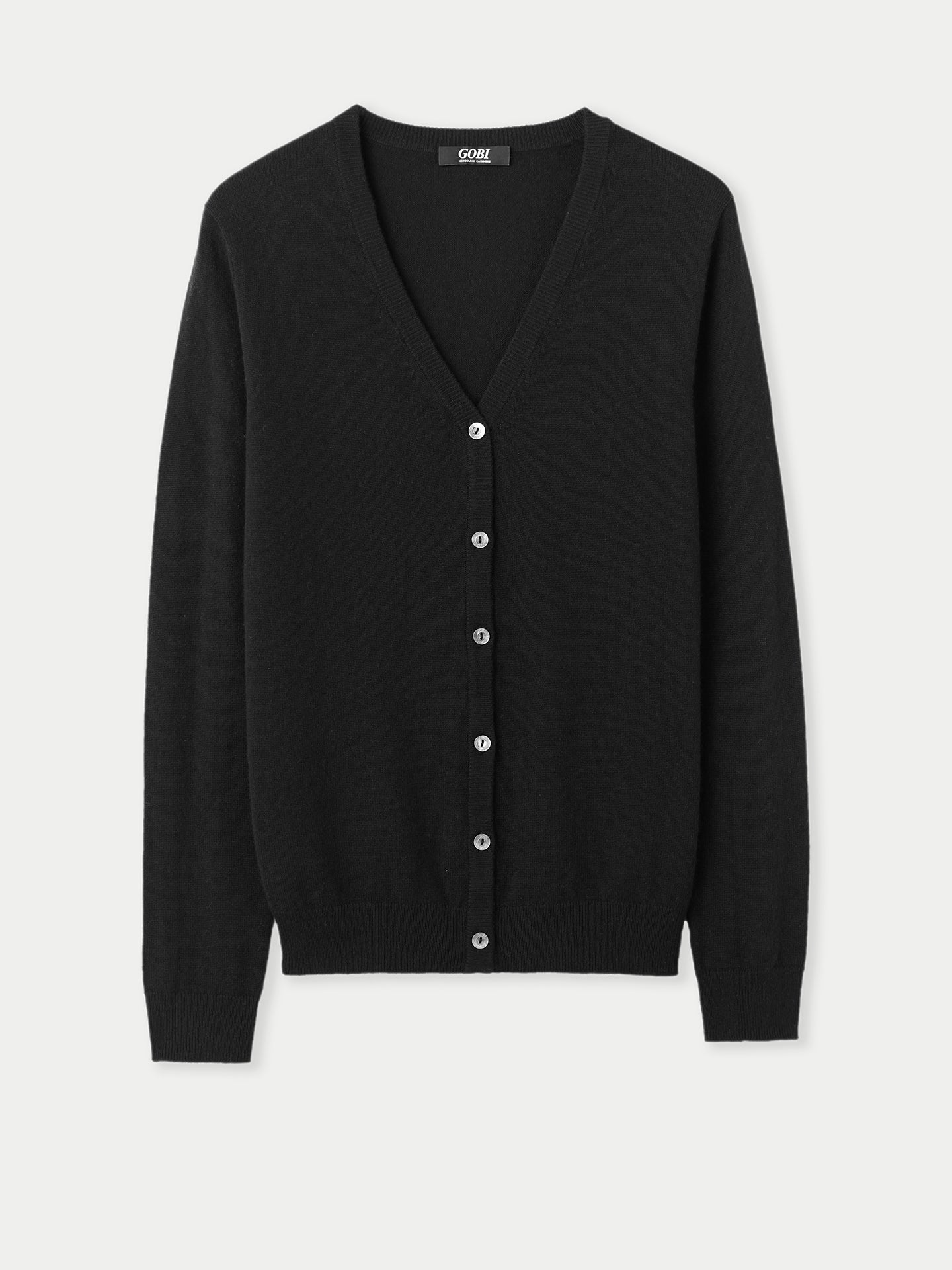 Women's Cashmere V-neck Button Cardigan Black - Gobi Cashmere
