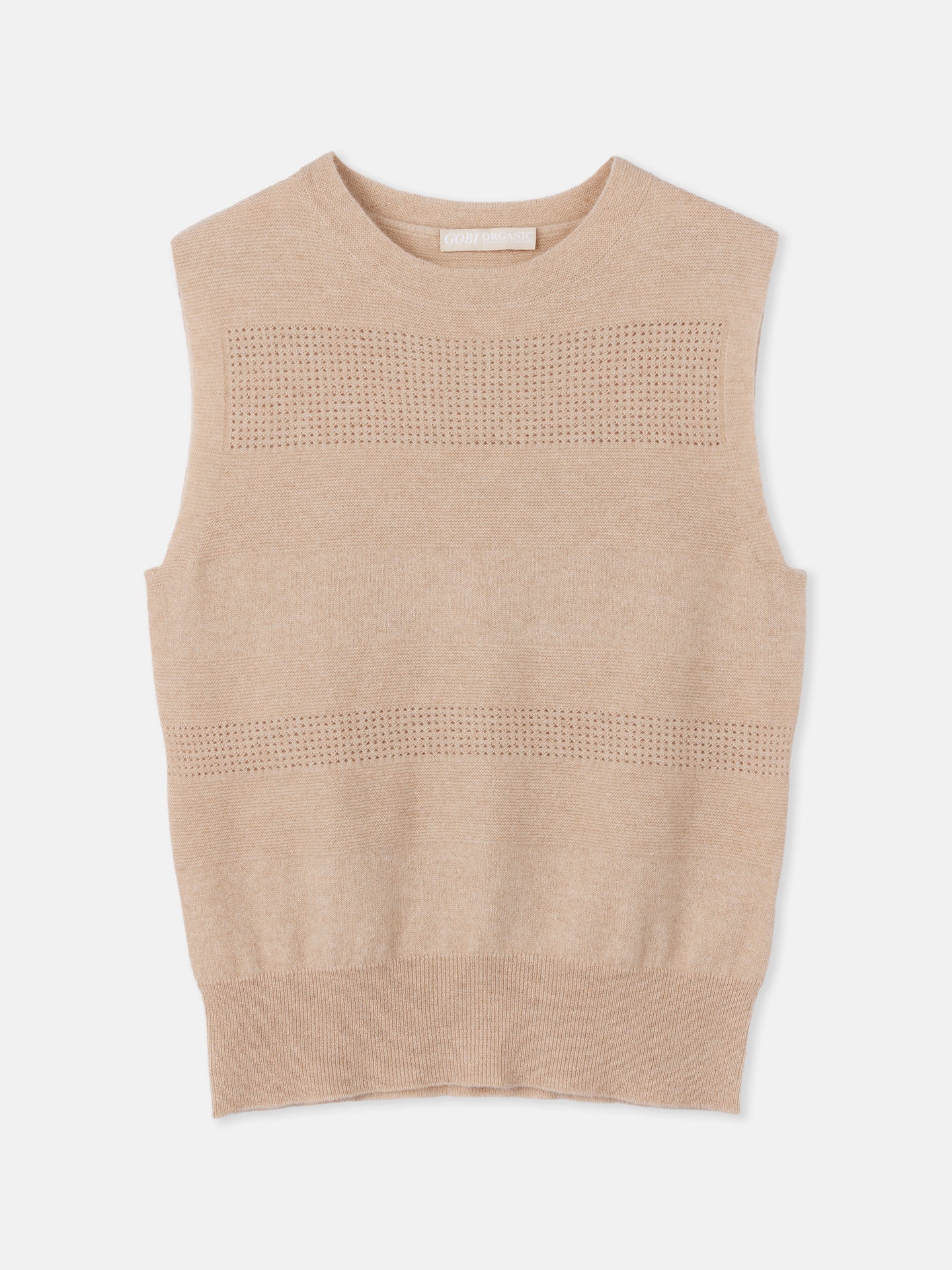 Seamless Cashmere Vest with Mixed Patterns Taupe | GOBI Cashmere