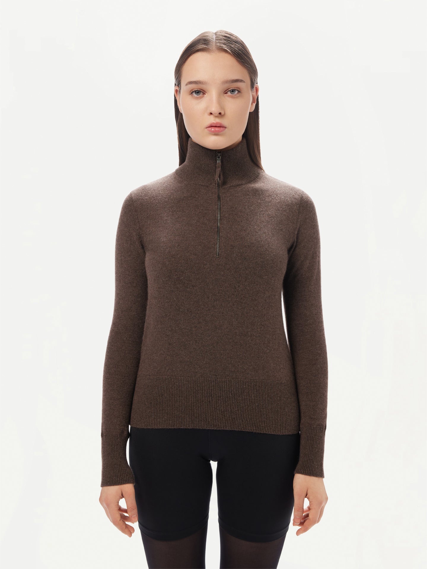 Women’s Quarter-Zip Cashmere Sweater Cocoa - GOBI Sports Casual
