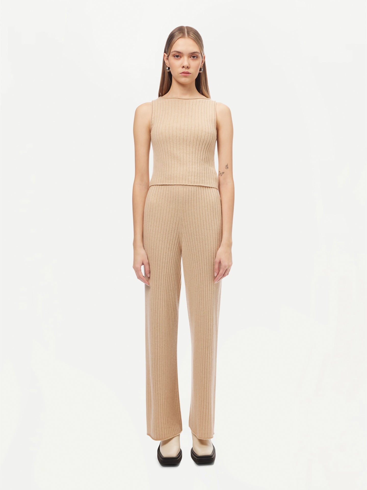 GOBI Cashmere - Wide-Leg Cashmere Pants Beige - 3D-Knit Collection