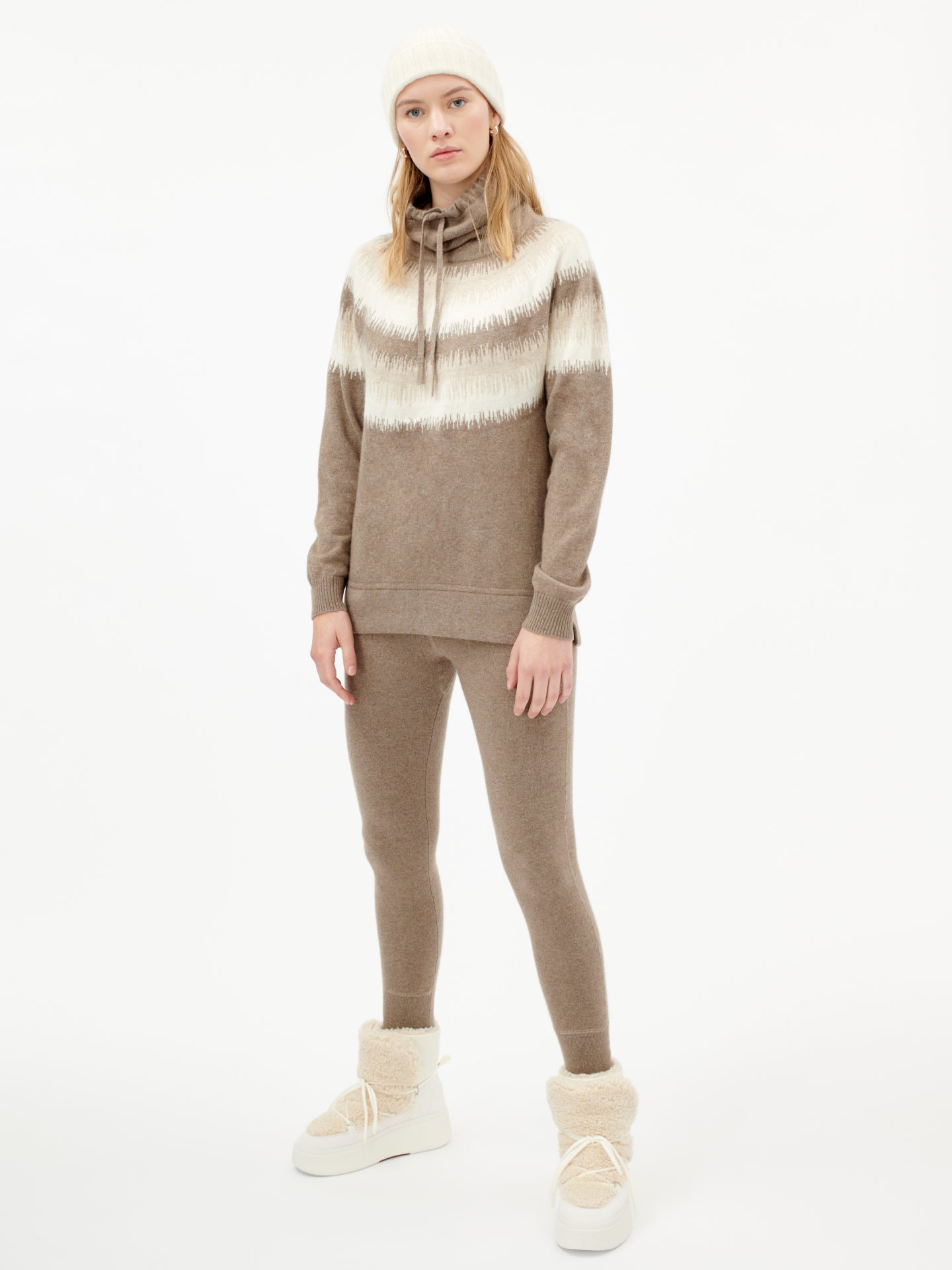 Women's Cashmere Multi-Color Pattern Jumper Taupe - Gobi Cashmere