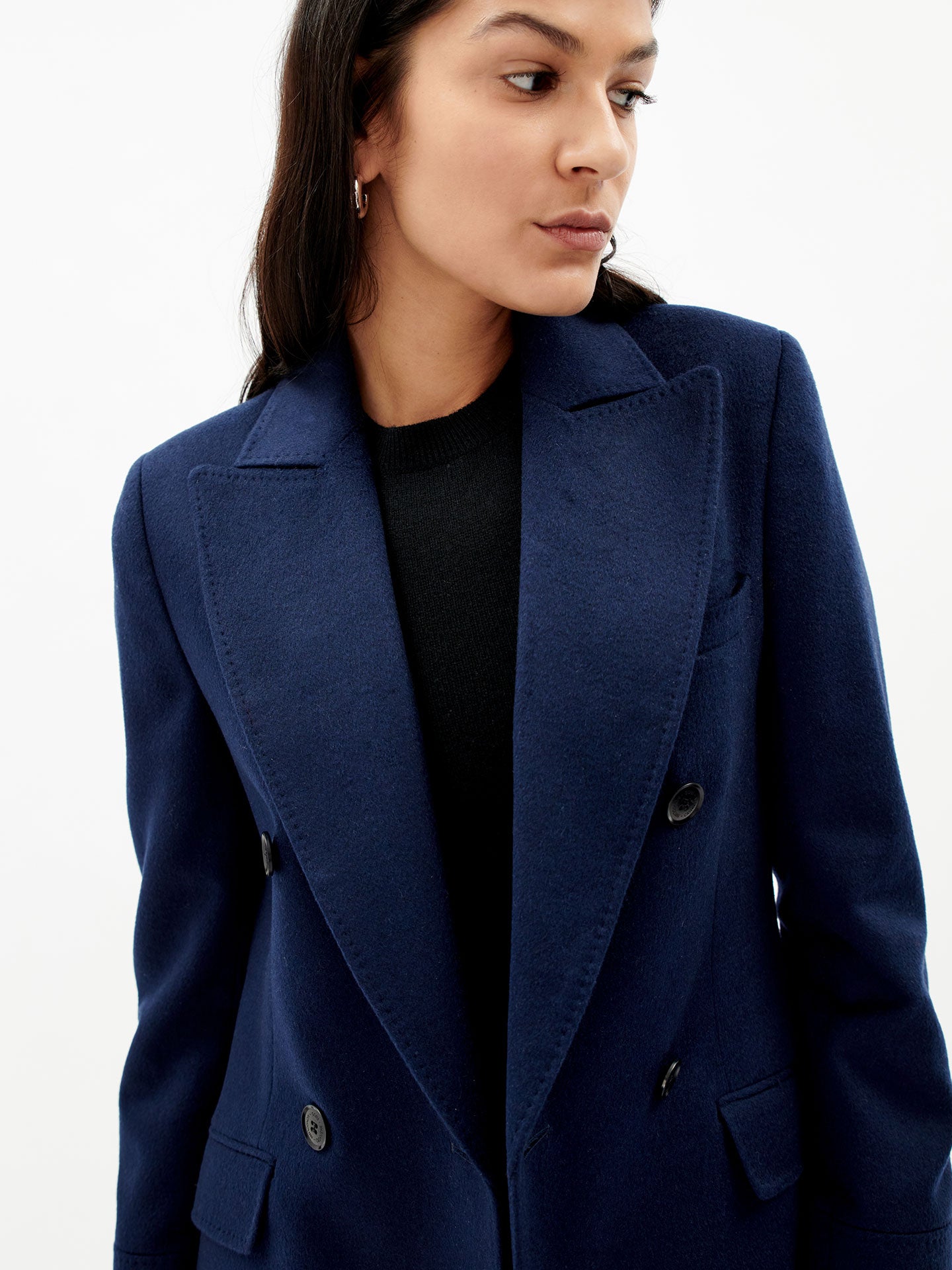 Women's Cashmere Peak Lapel Long Coat Navy - Gobi Cashmere 