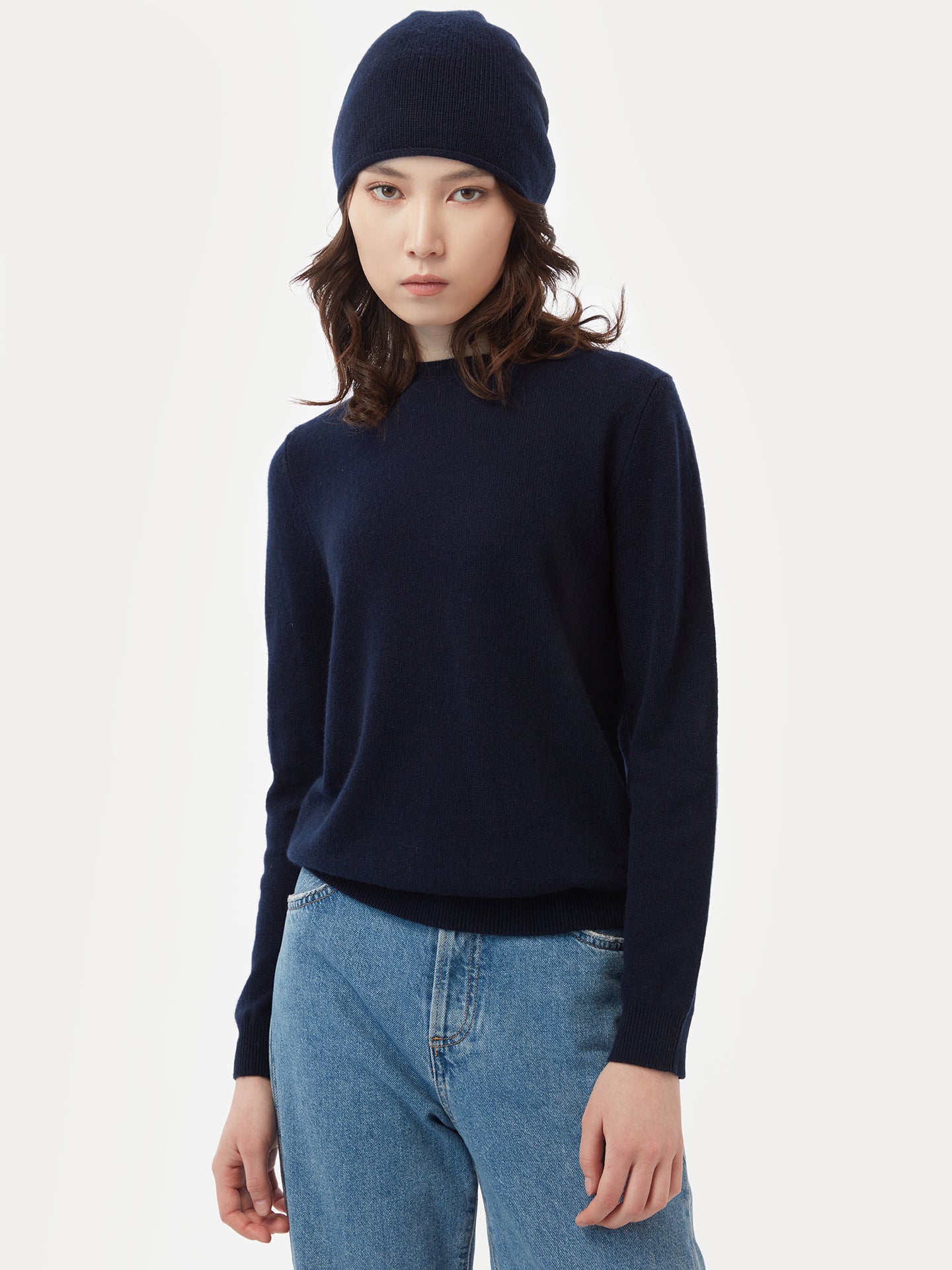 Women's Cashmere Hat & Sweater Set Navy - Gobi Cashmere