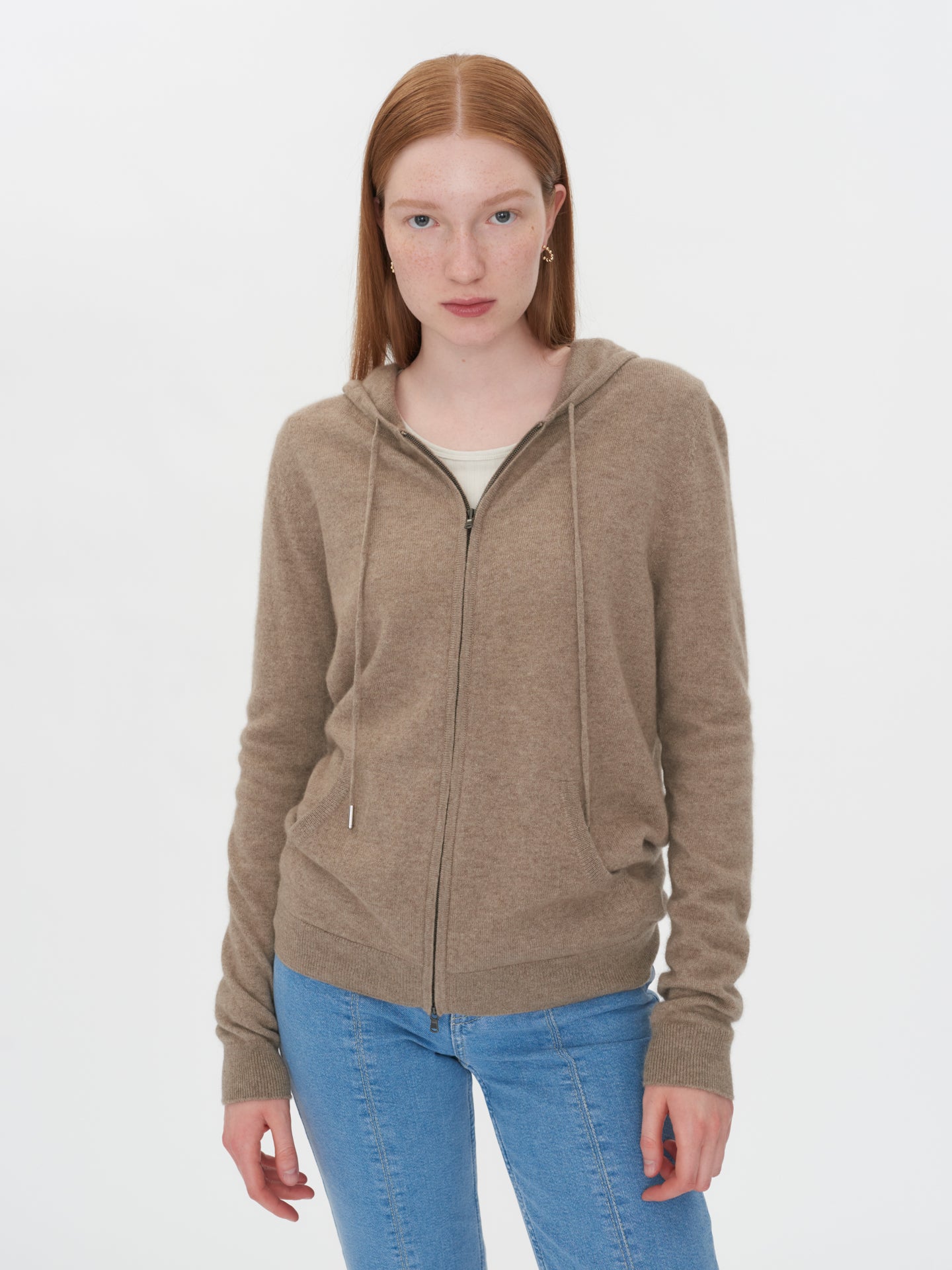 Women's Cashmere Full-Zip Hoodie Taupe - Gobi Cashmere