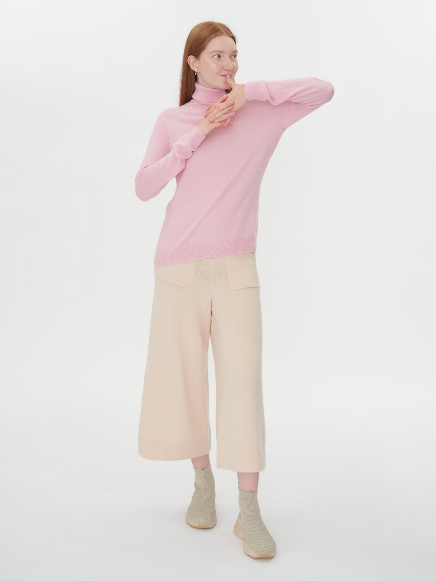 Women's Cashmere Turtle Neck Sweater Almond Blossom - Gobi Cashmere