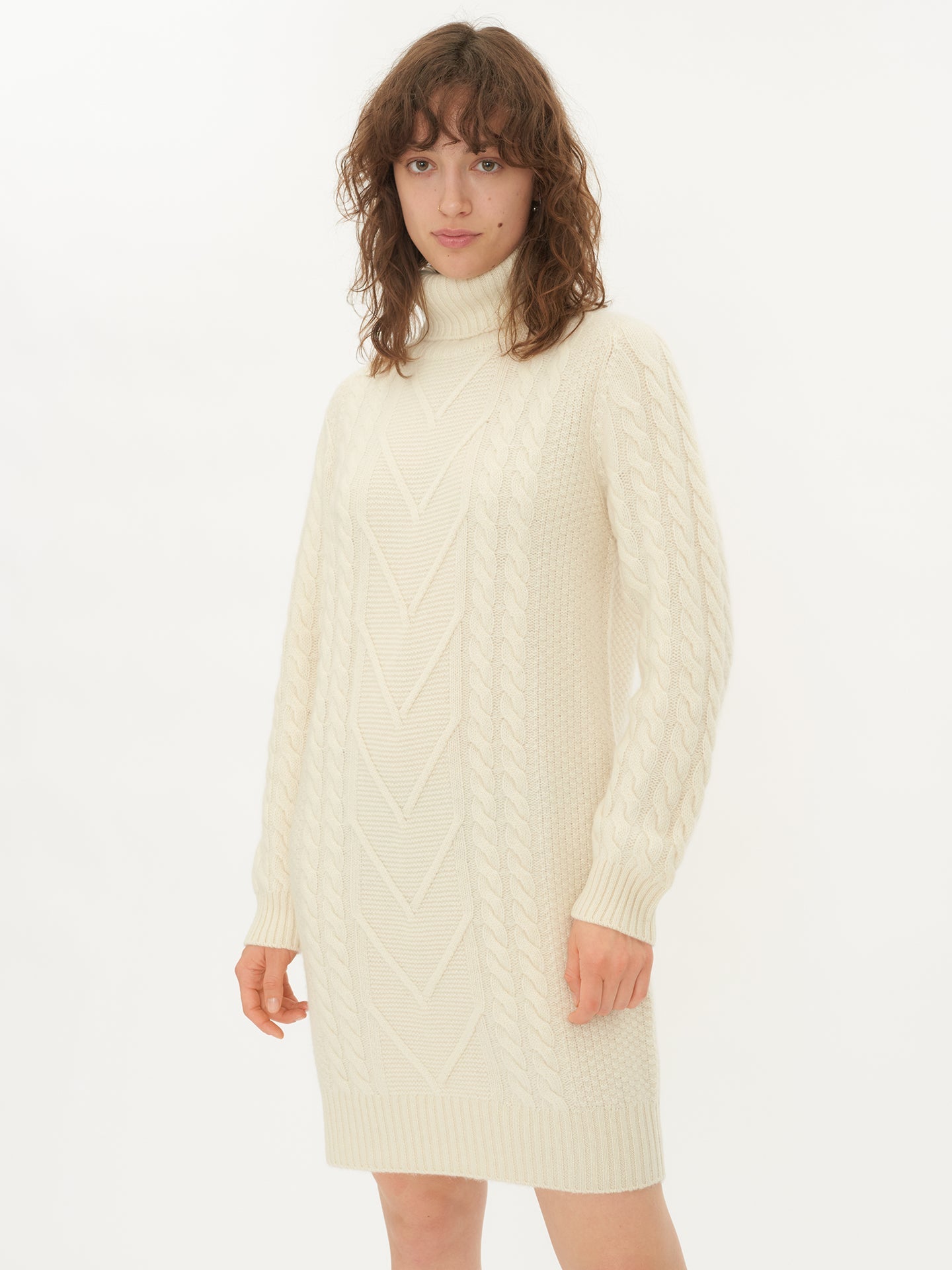 Women's Cashmere Chunky T-Neck Dress Off White - Gobi Cashmere