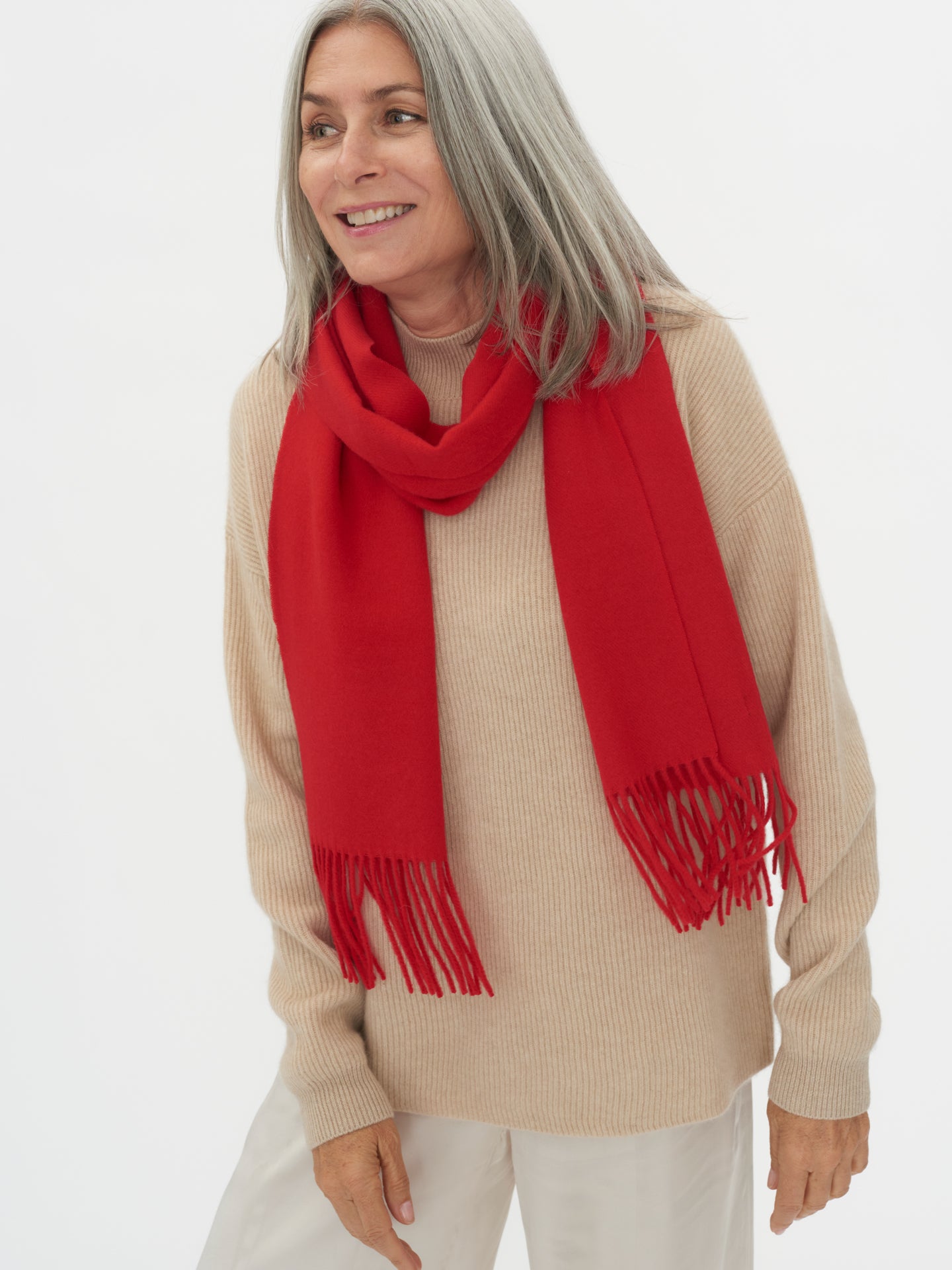 Unisex Cashmere Fringed Scarf Red - Gobi Cashmere