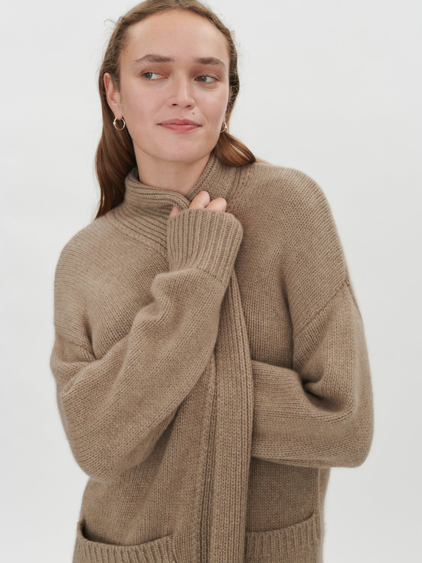 Women's Cashmere Chunky Long Cardigan Taupe - Gobi Cashmere