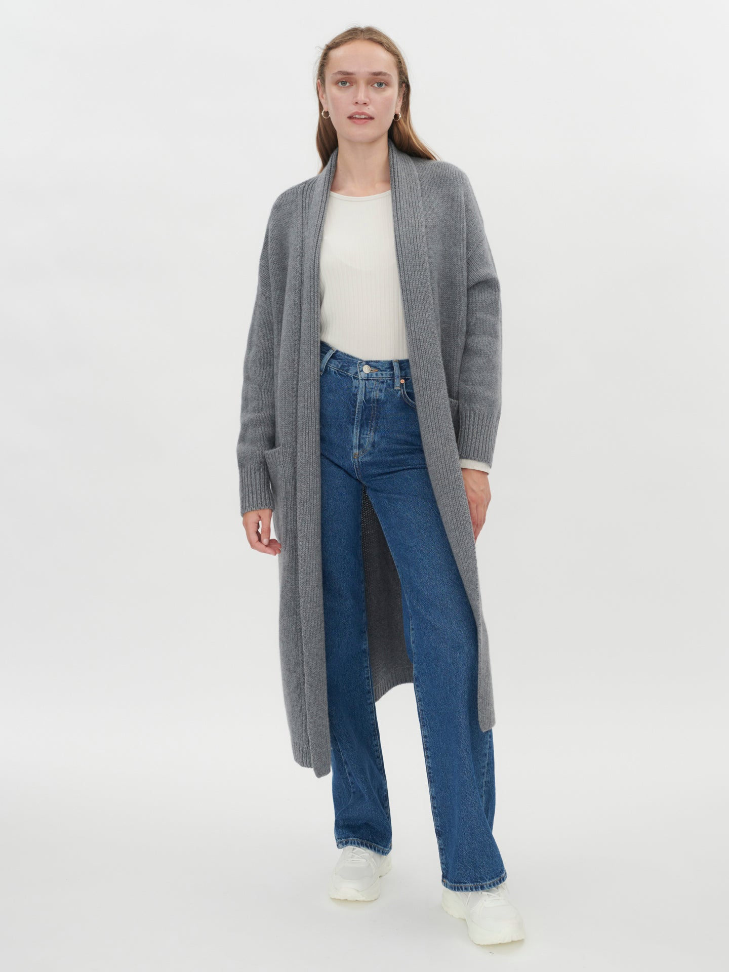 Women's Cashmere Chunky Long Cardigan Dim Gray - Gobi Cashmere