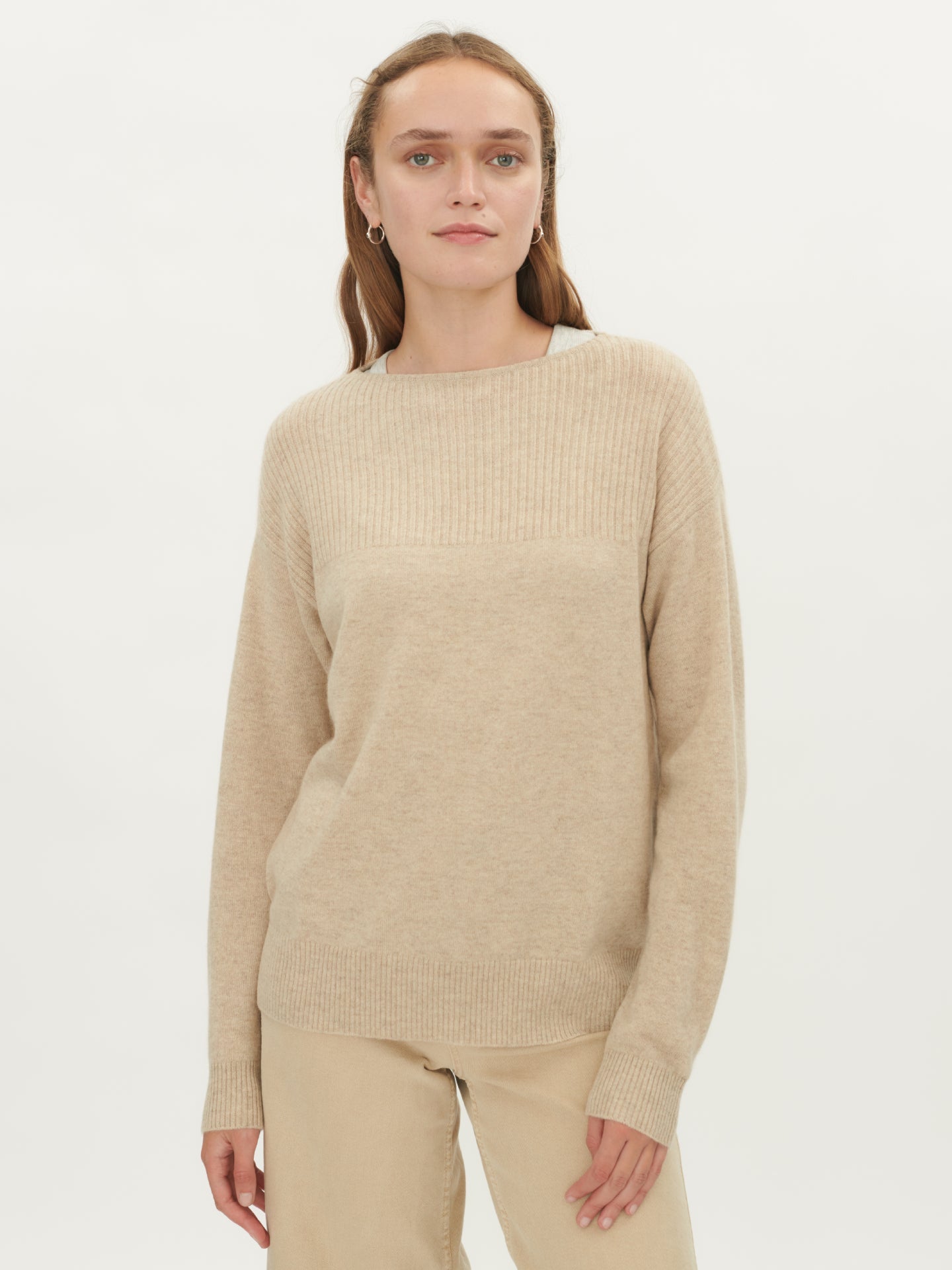 Women's Cashmere Boat Neck Jumper Warm Grey - Gobi Cashmere