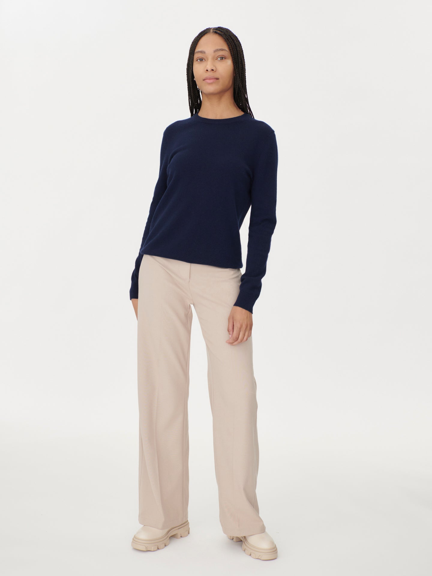 Women's Cashmere Crew Neck Sweater Navy - Gobi Cashmere