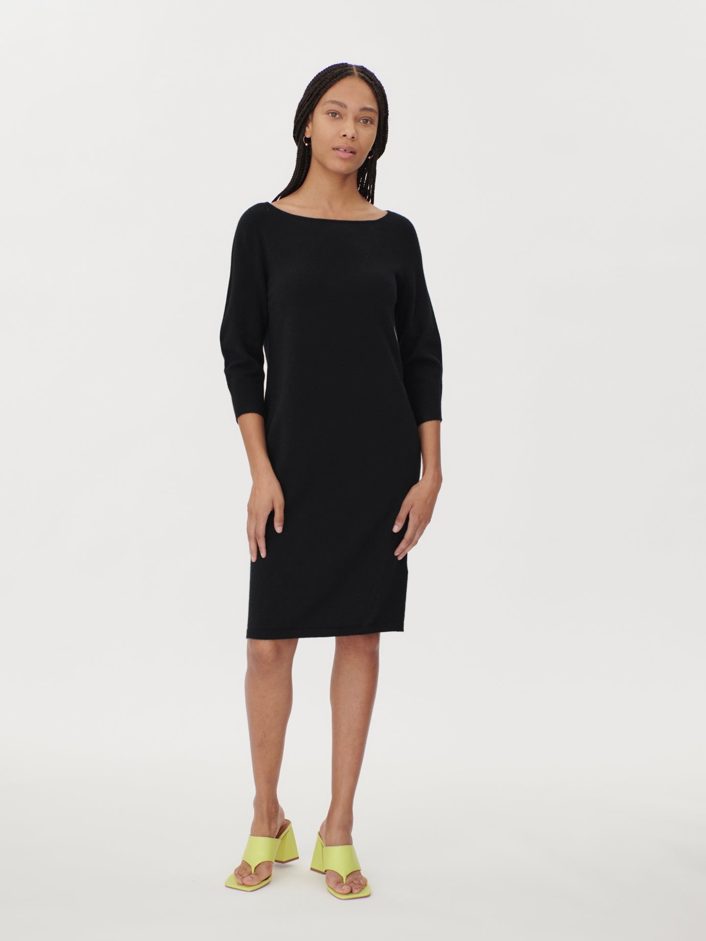 Women's Cashmere Boat Neck Dress Black - Gobi Cashmere