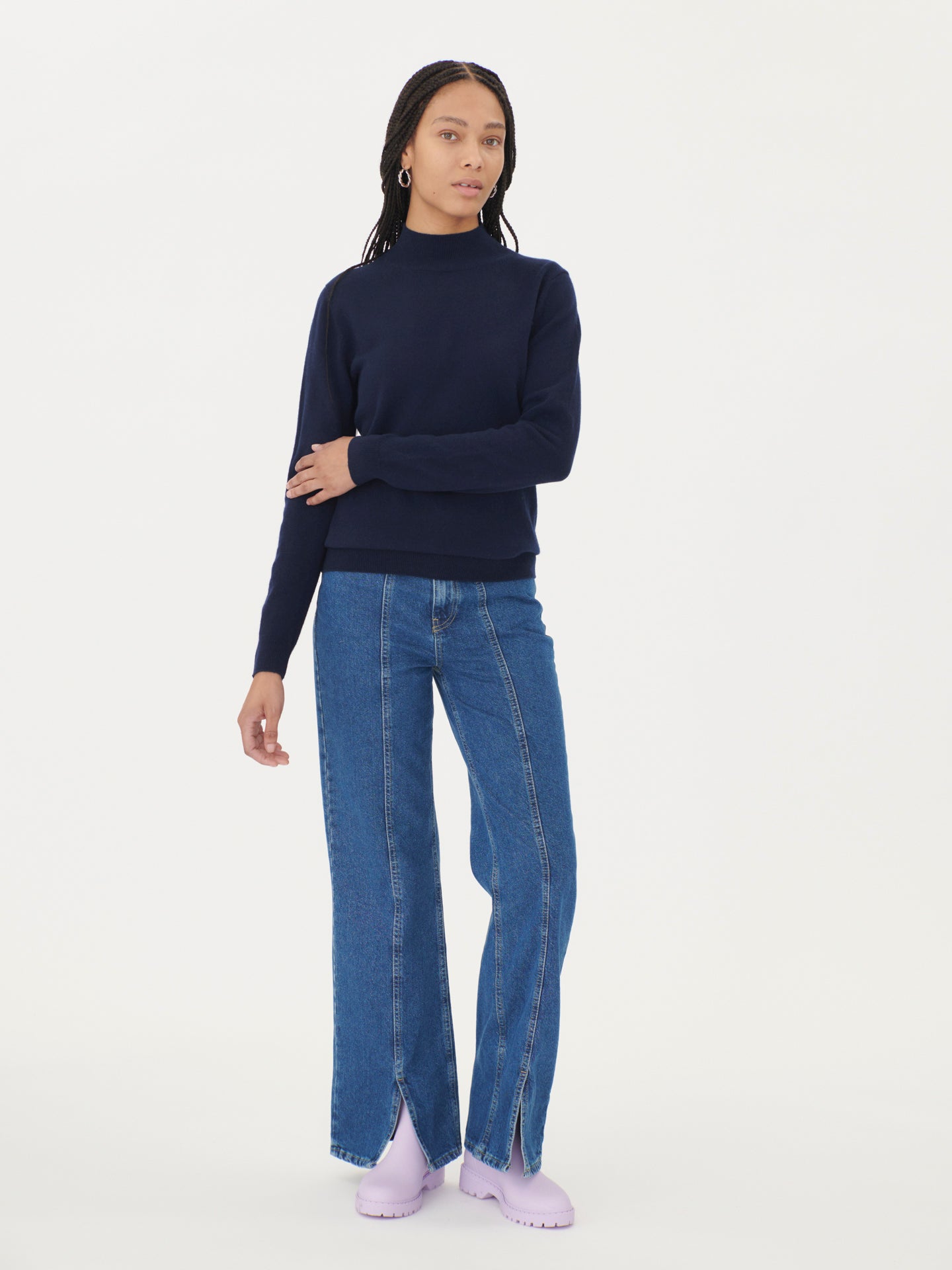 Women's Cashmere Stand-Up Collar Sweater Navy -  Gobi Cashmerea