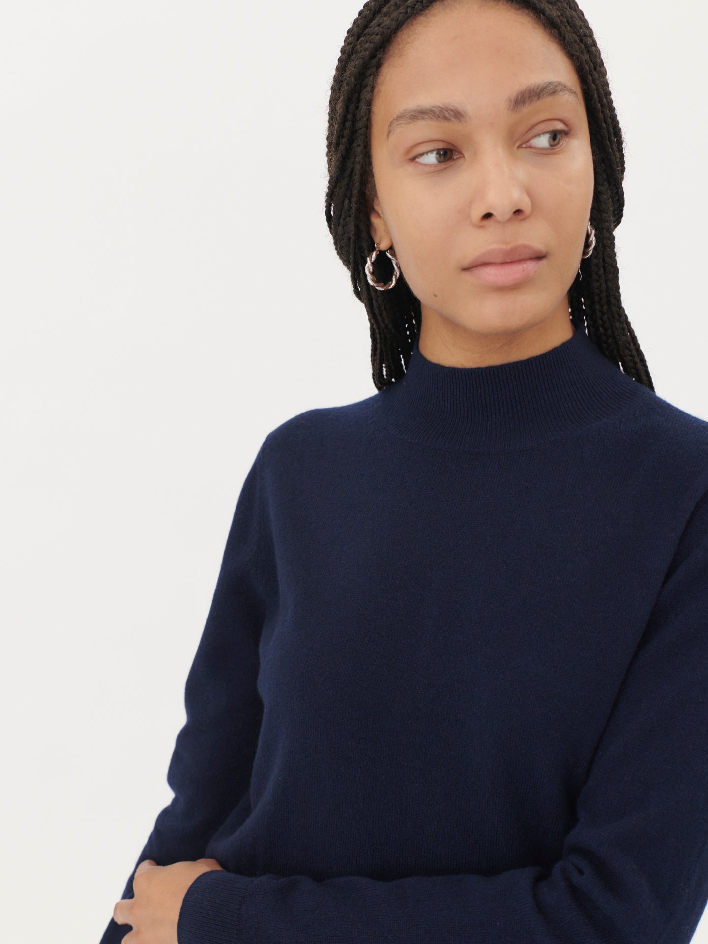 Women's Cashmere Stand-Up Collar Sweater Navy -  Gobi Cashmerea