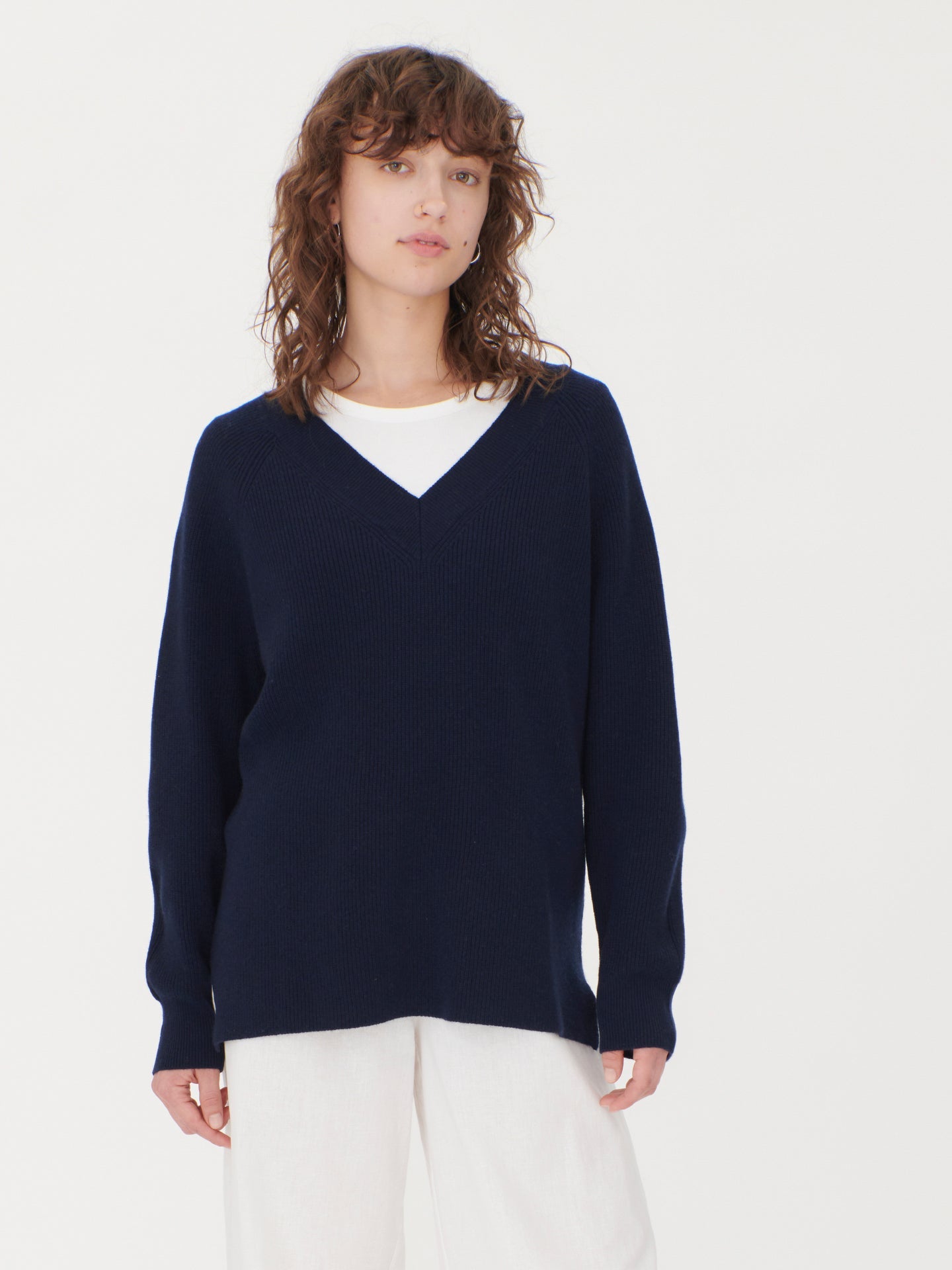 Women's Cashmere English Rib Stitch Pullover Navy - Gobi Cashmere