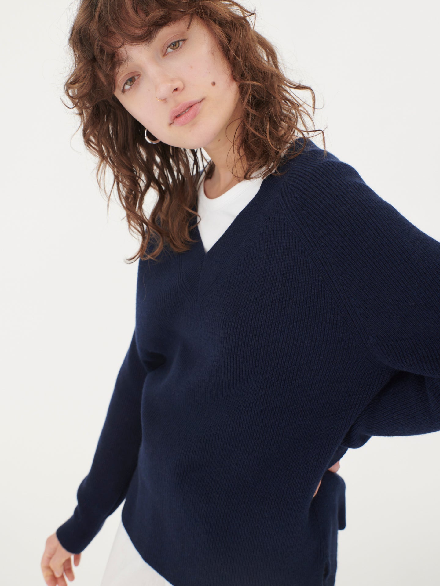 Women's Cashmere English Rib Stitch Pullover Navy - Gobi Cashmere