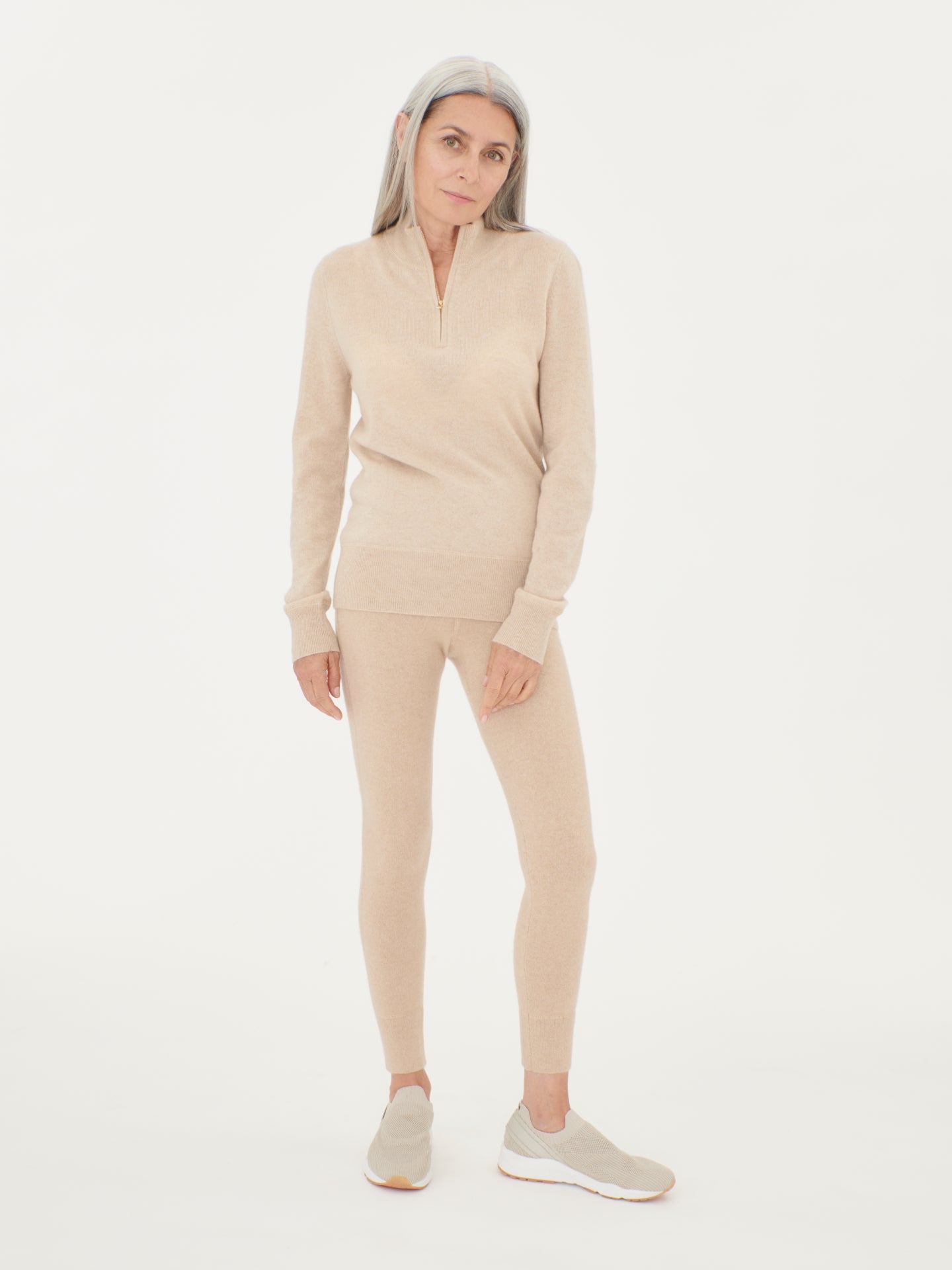 Women's Cashmere Tight-Fit Leggings Beige - Gobi Cashmere