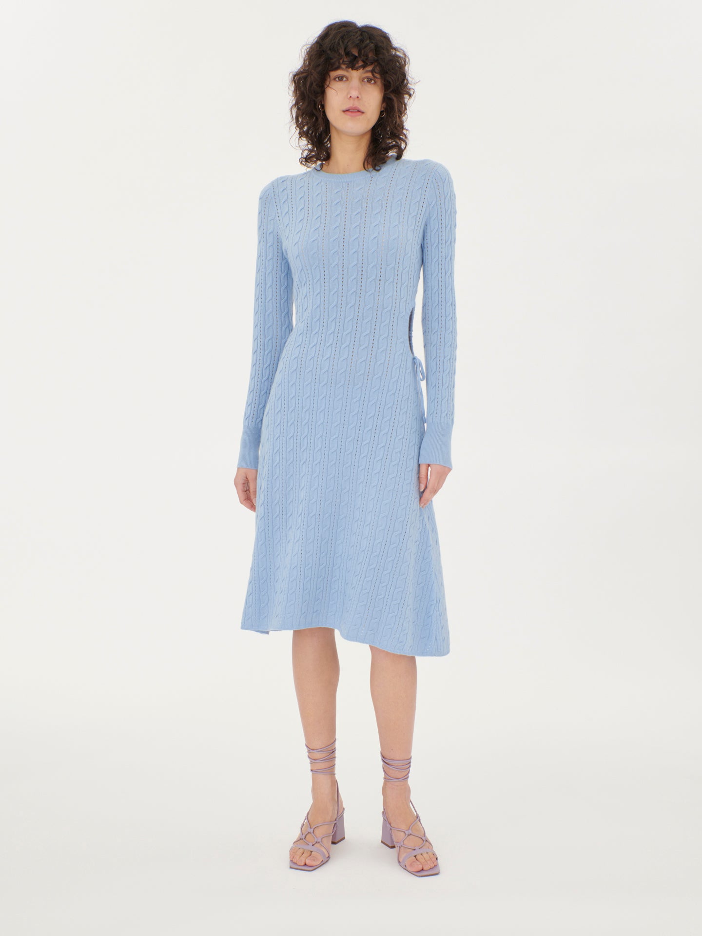 Women's Cashmere Side Cutout A-Line Dress Azure Blue - Gobi Cashmere