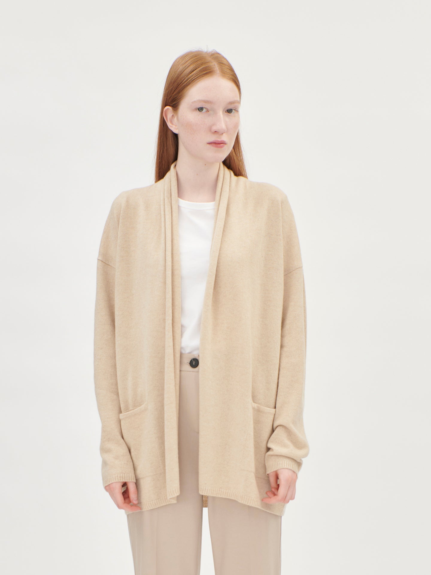 Women's Cashmere Relaxed Shawl Cardigan Beige - Gobi Cashmere