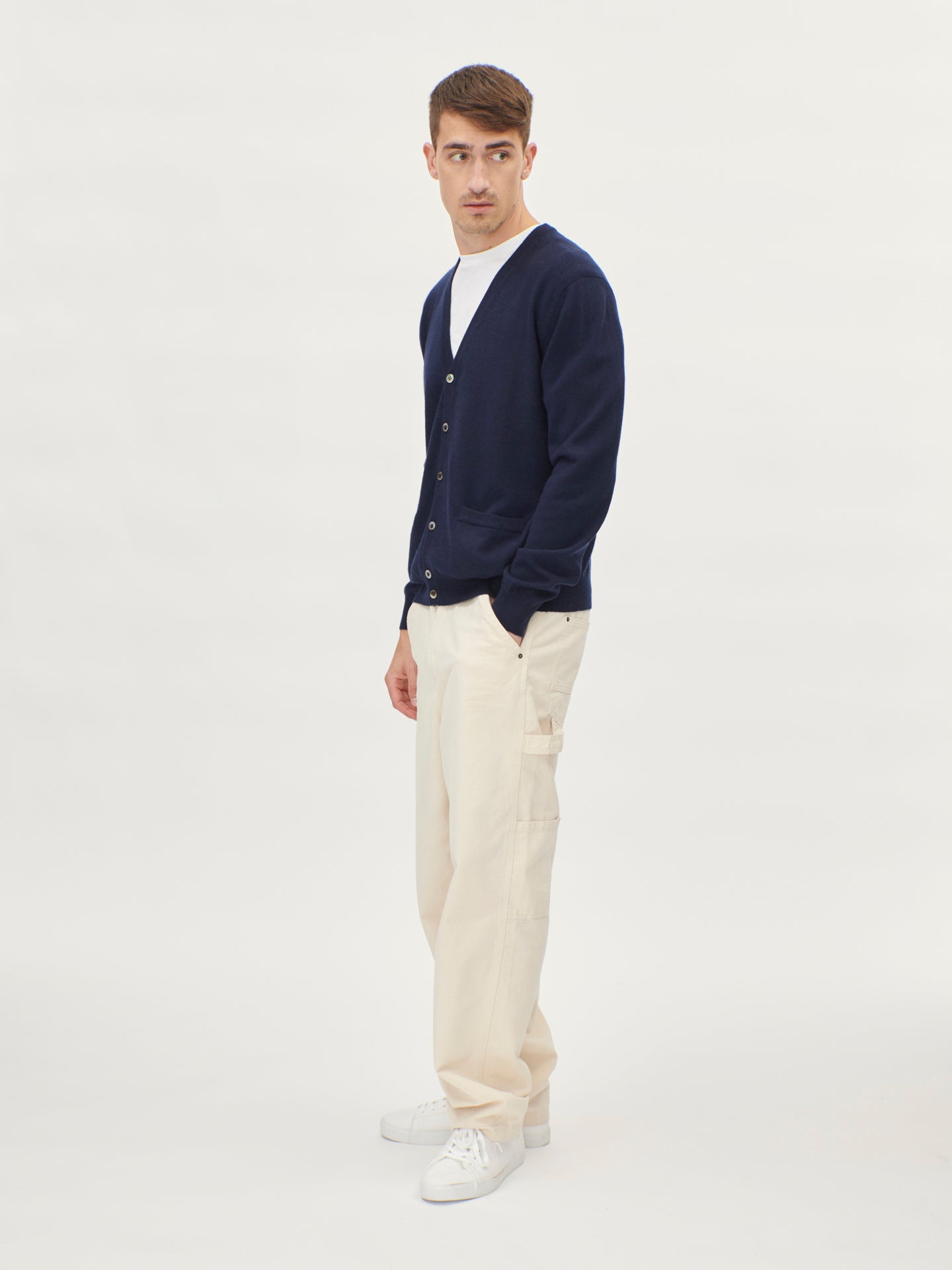 Men's Cashmere V-neck Cardigan Navy - Gobi Cashmere