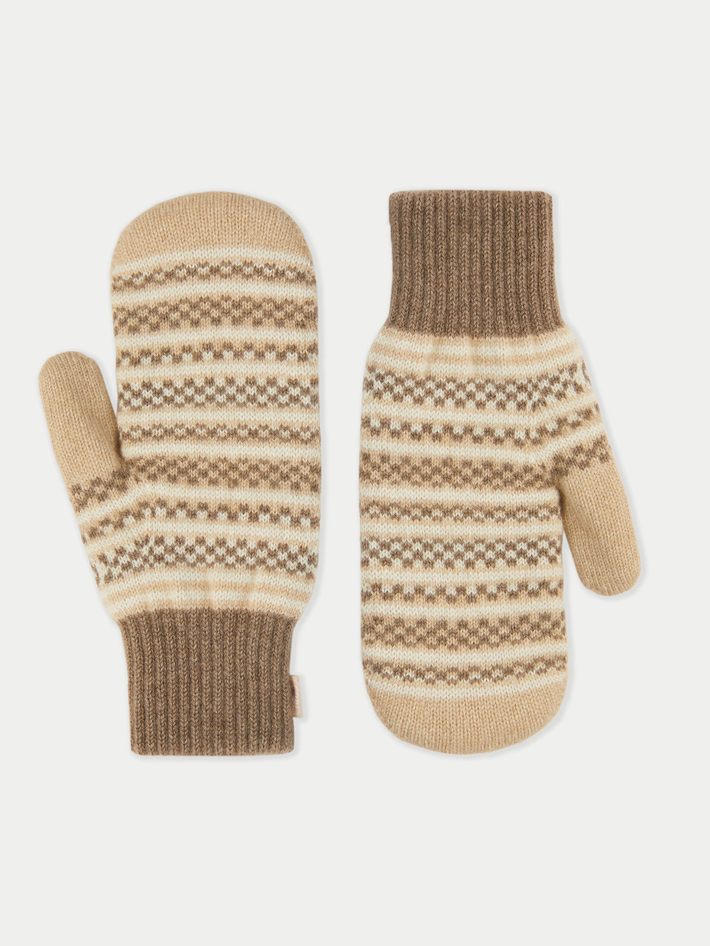 Unisex Cashmere Jacquard Knit Mittens Taupe - Gobi Cashmere