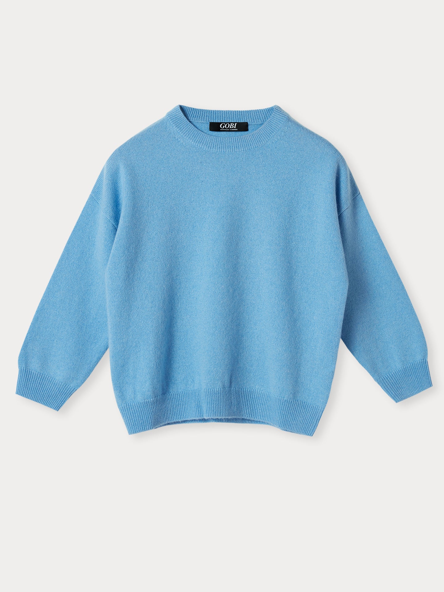 Kids Crew Neck Sweater Cerulean - Gobi Cashmere