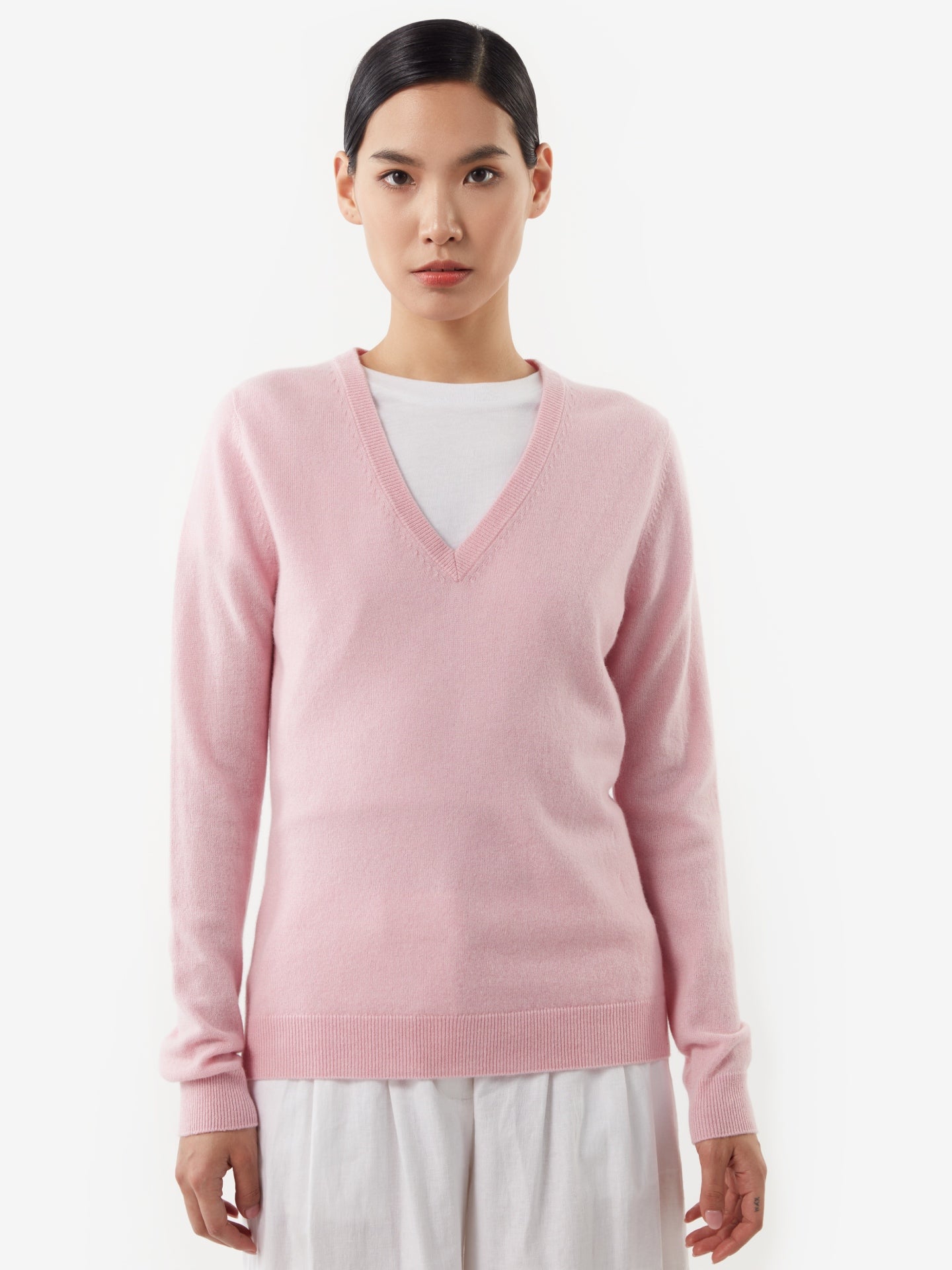 Women's Cashmere V-Neck Sweater Pink - Gobi Cashmere