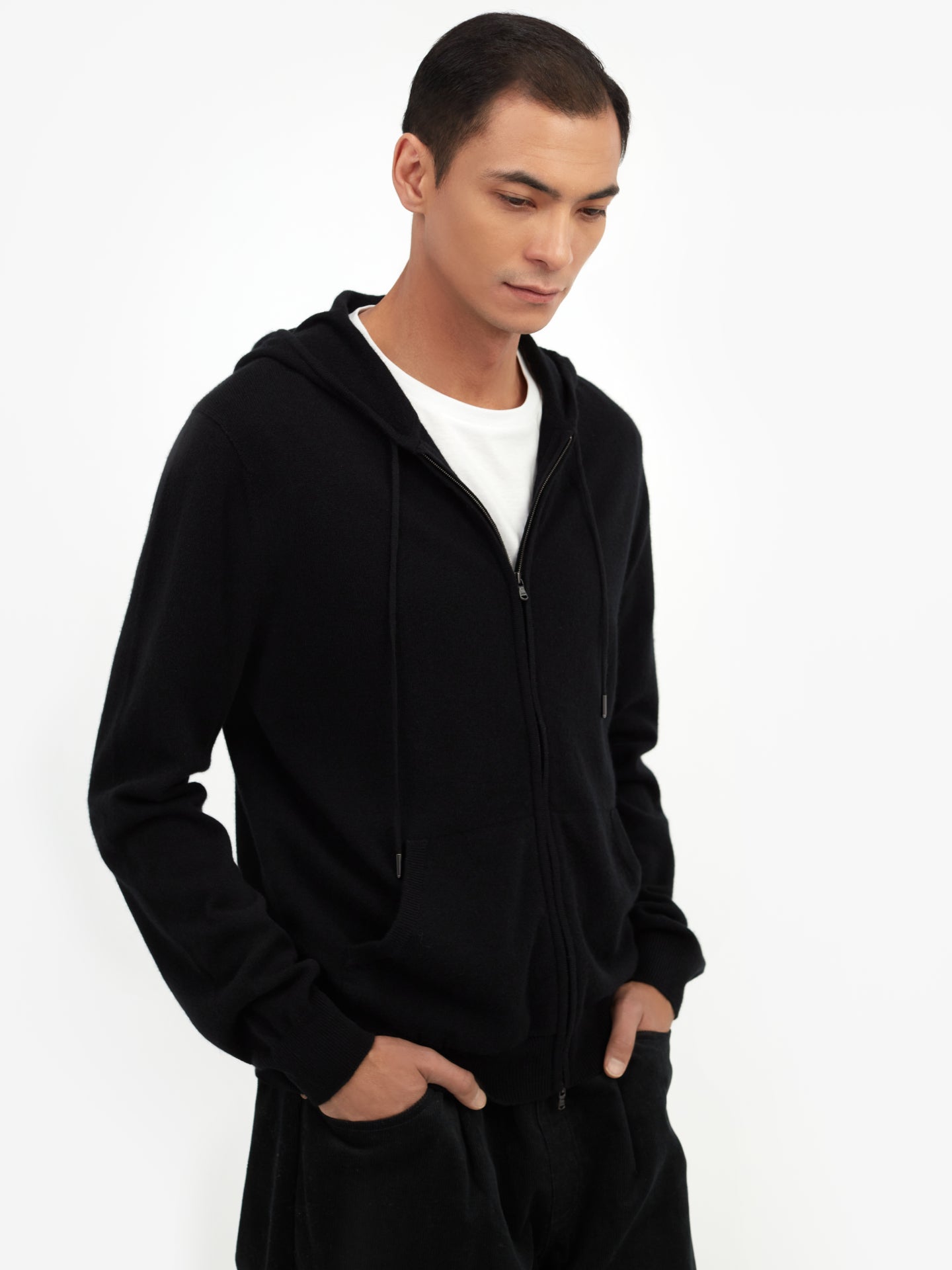 Men's Cashmere Zip Hoodie Black - Gobi Cashmere