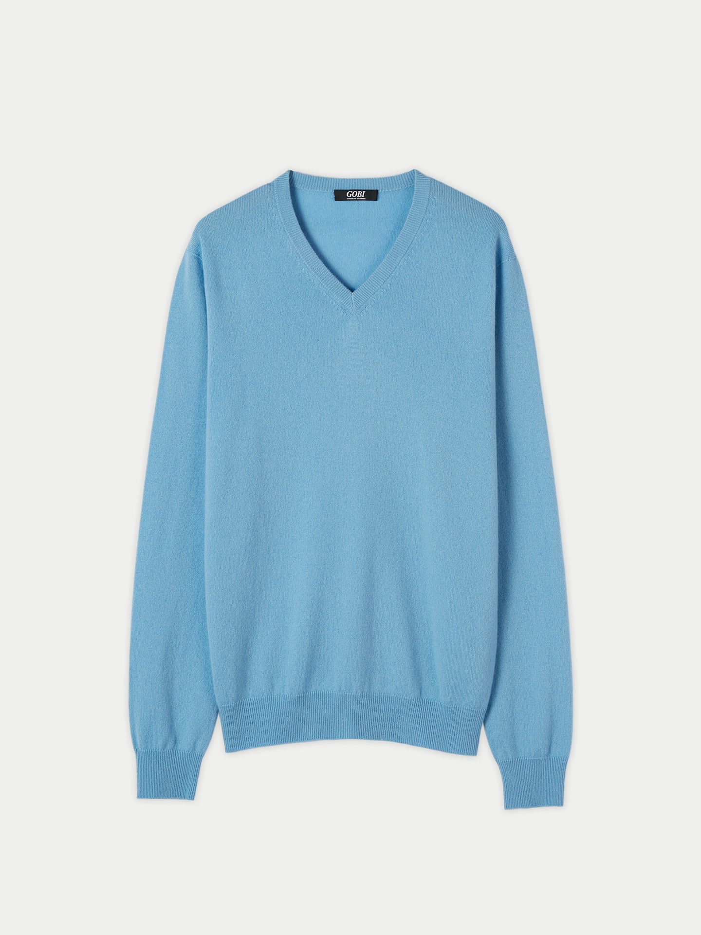 Men's Cashmere Basic V-Neck Sweater Azure Blue - Gobi Cashmere