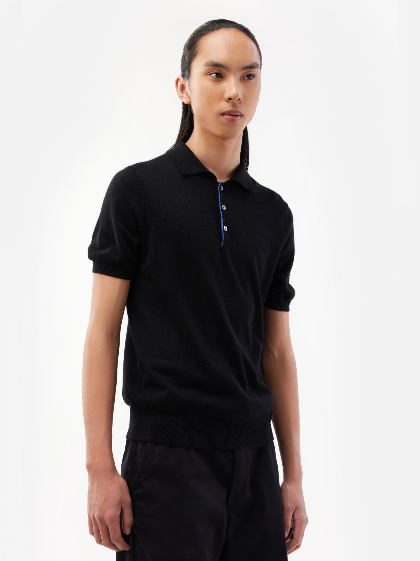 Men's Cashmere Polo Shirt Black - Gobi Cashmere