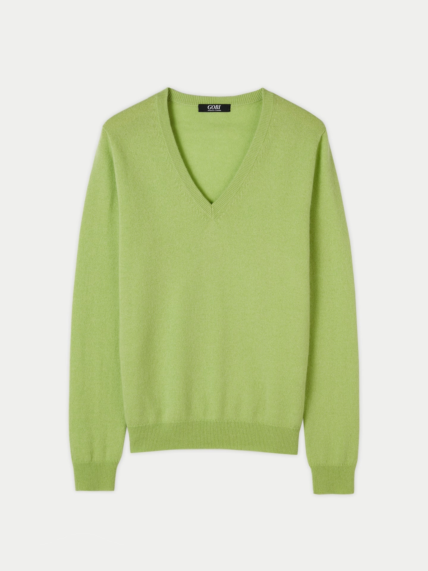 Women's Cashmere Basic V-Neck Jade Lime - Gobi Cashmere