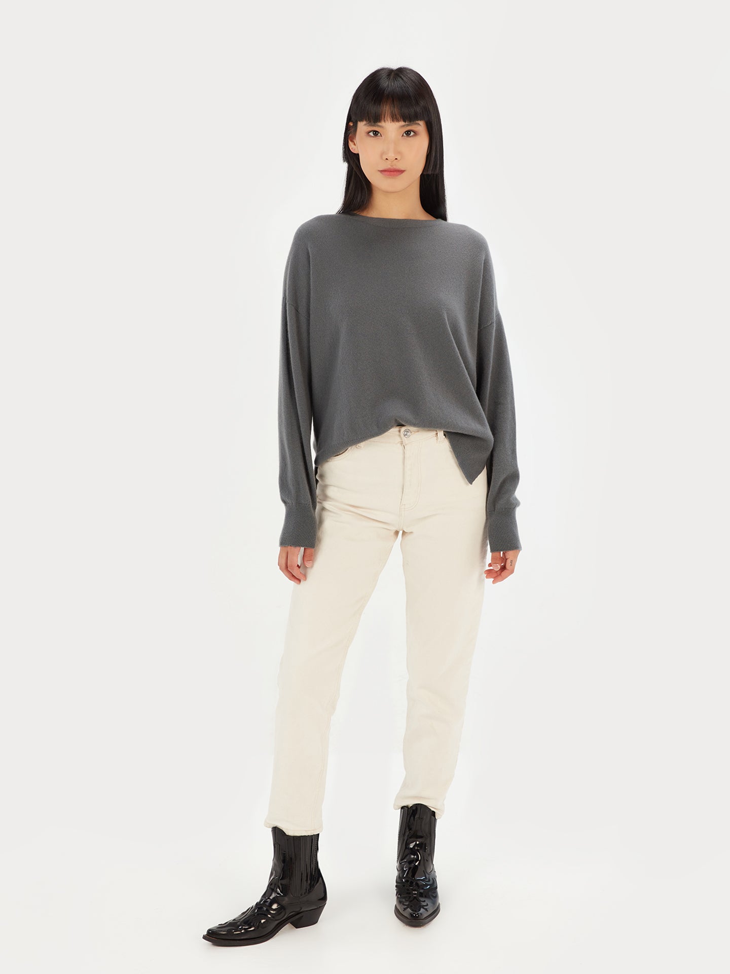 Women's Cashmere 3D Crewneck Sweater Neutral Gray - Gobi Cashmere