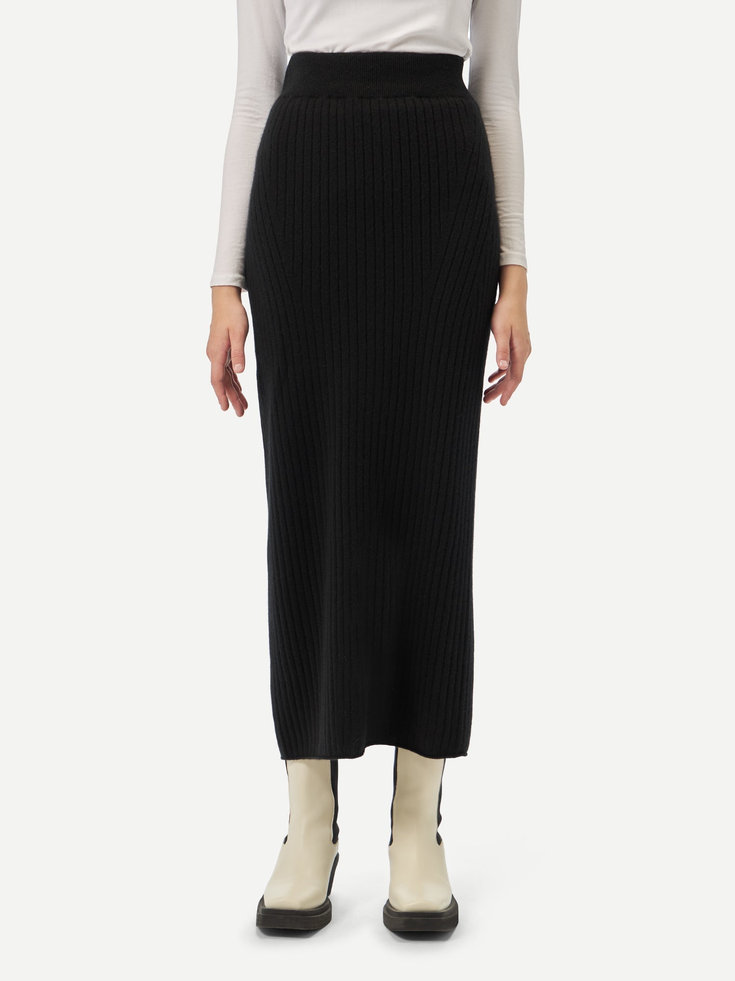 Organic Colour Cashmere Midi Skirt Black -Gobi Cashmere