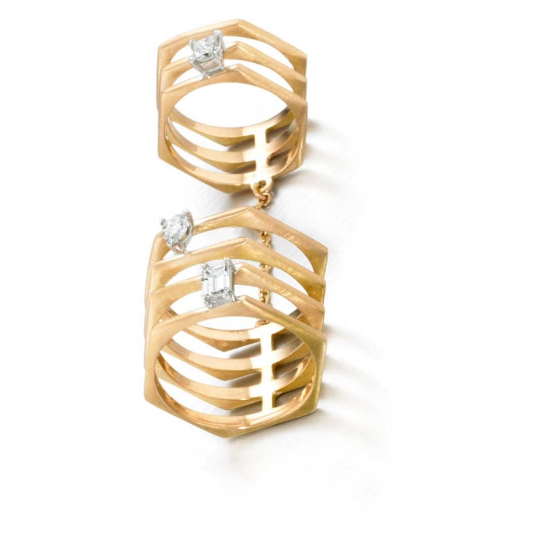 Hexagon Diamond Double Ring | more gold options