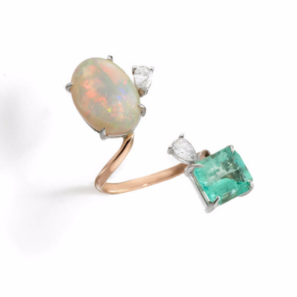 Gemini Cocktail Ring | Emerald & Opal