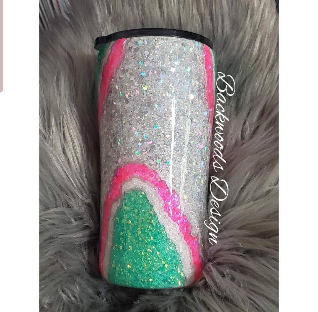 Stainless steel glitter tumbler neon pink swirl rose gold holographic –  Backwood-Designs-La