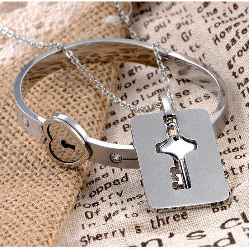 lock bracelet with key necklace