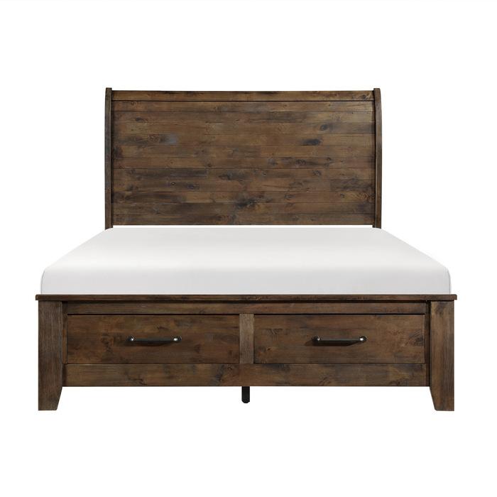 Homelegance Jerrick King Sleigh Platform Bed with Footboard Storage in Burnished Brown 1957K-1EK*
