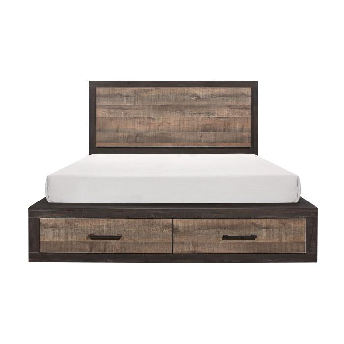 Homelegance Miter Queen Platform Bed with Footboard Storage in Rustin Mahogany & Dark Ebony 1762-1*