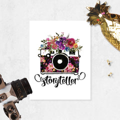 storyteller camera on white paper photographer present