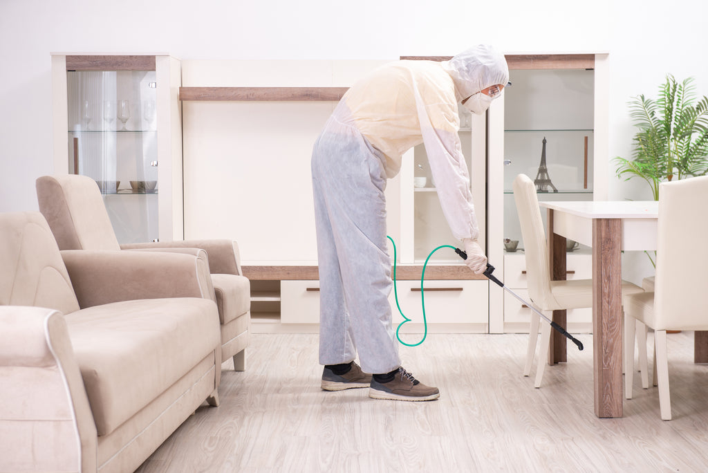 Worker using mosquito fogging machine as disinfectant machine. Invatech Italia