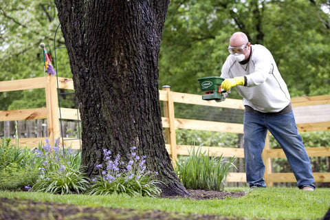 A man fertilizing a lawn