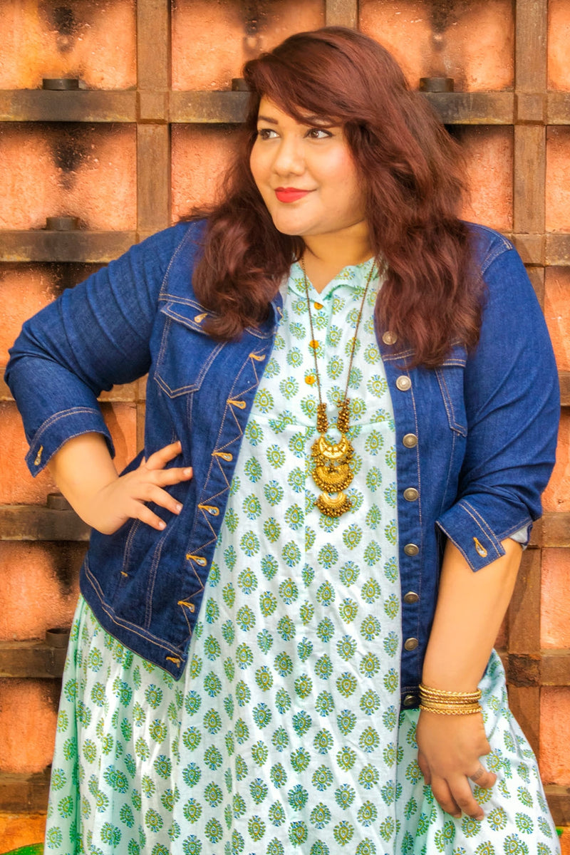 denim jacket with long kurti